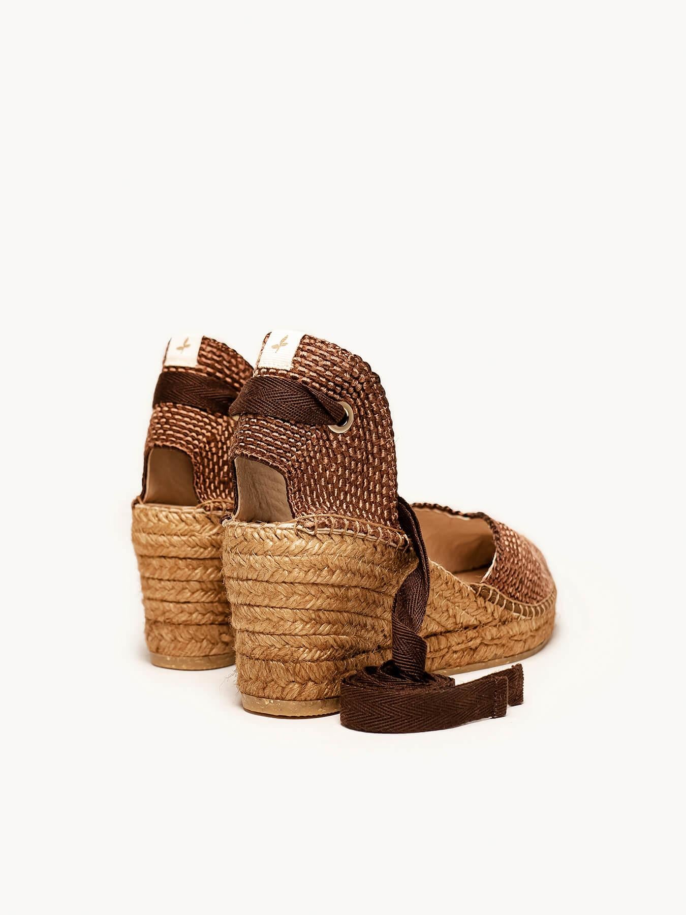 Sandália Romero Anabela 7 cm Trançado Marrom Escuro