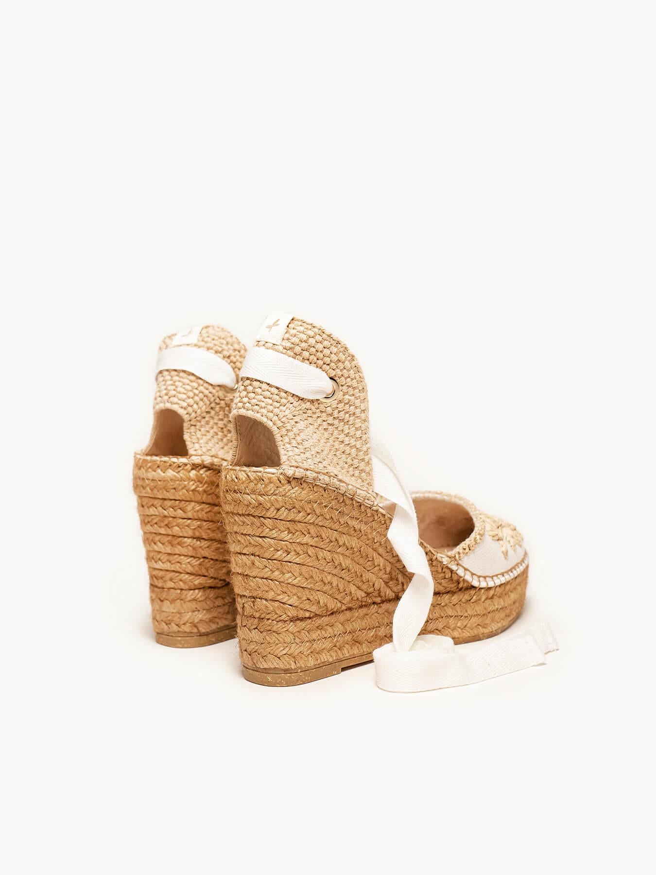 Sandália Romero Anabela 10 cm Bordado Branco