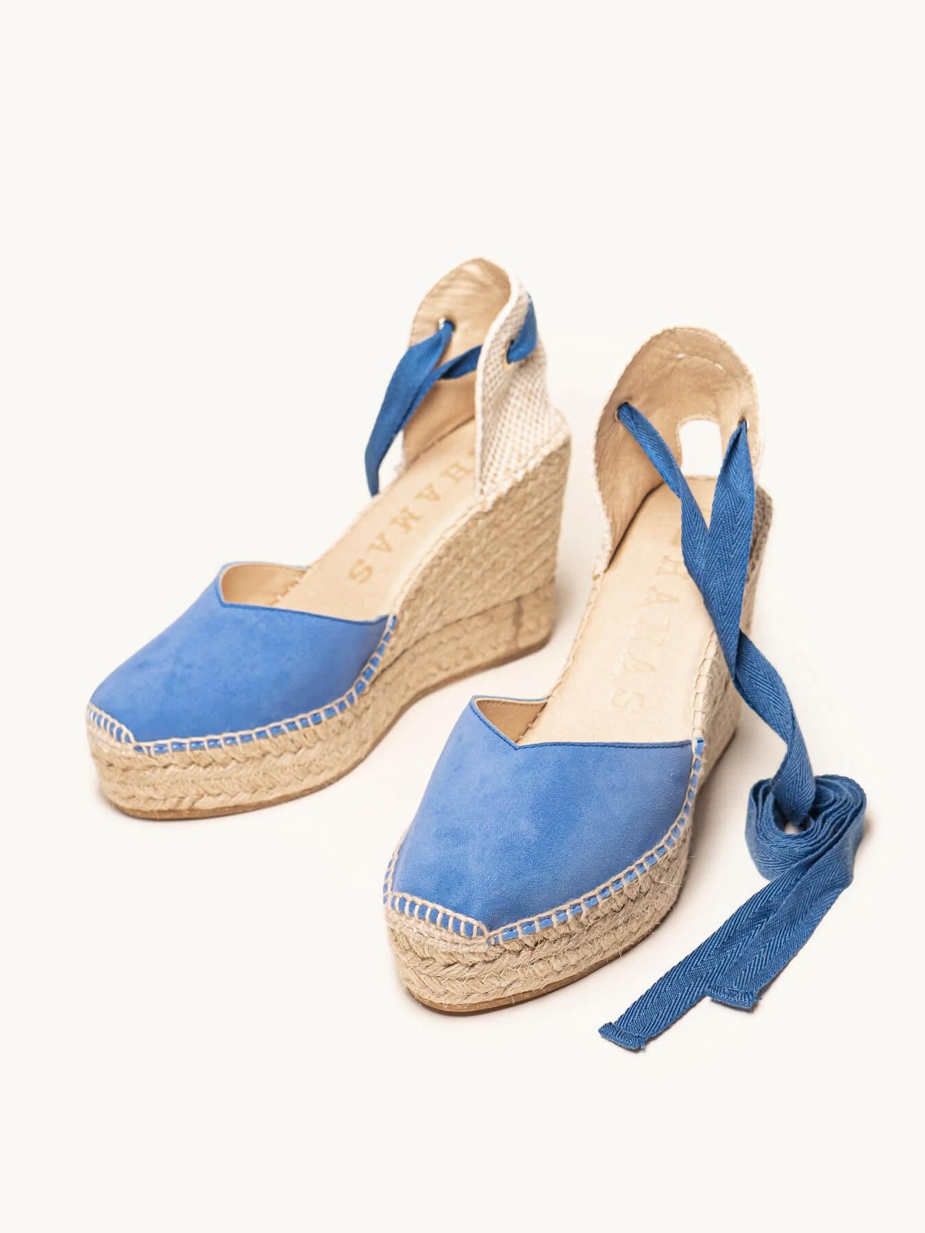 Sandália Anabela Alta Romero Camurça Azul