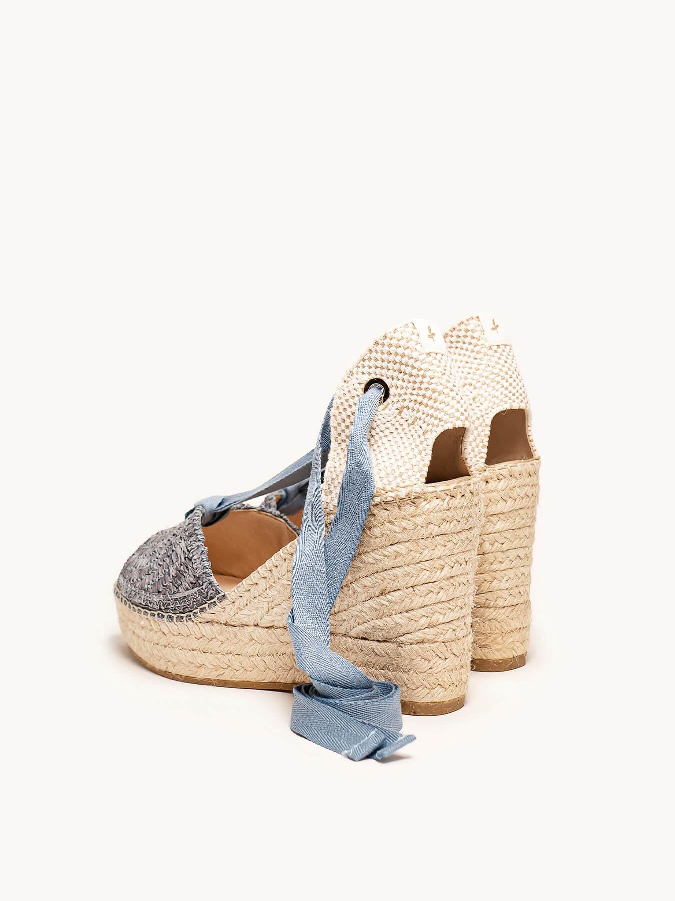 Sandália Lirio Anabela 10 cm Ráfia Azul Jeans