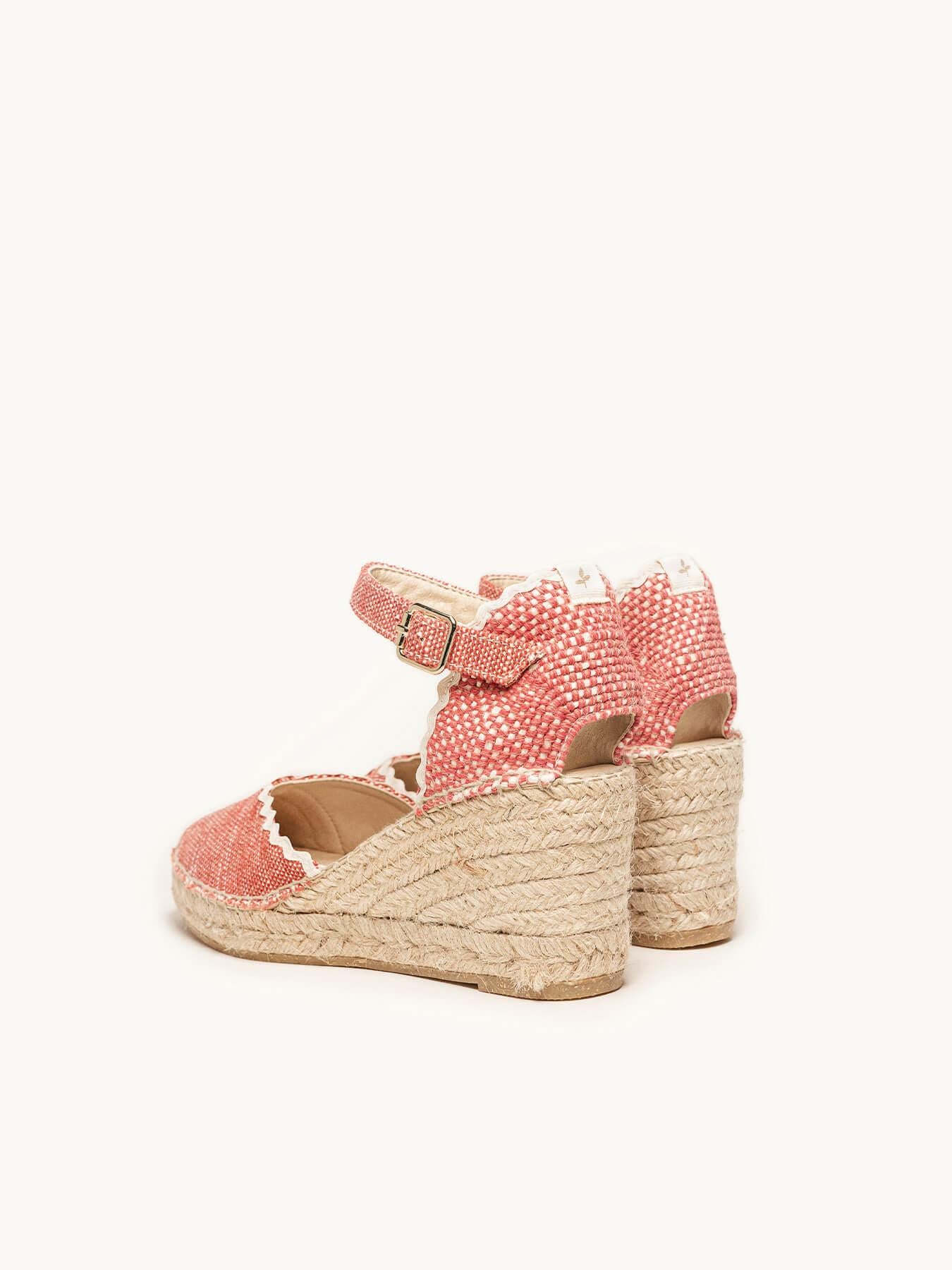 Sandália Jara Anabela 7 cm Linho Vermelho