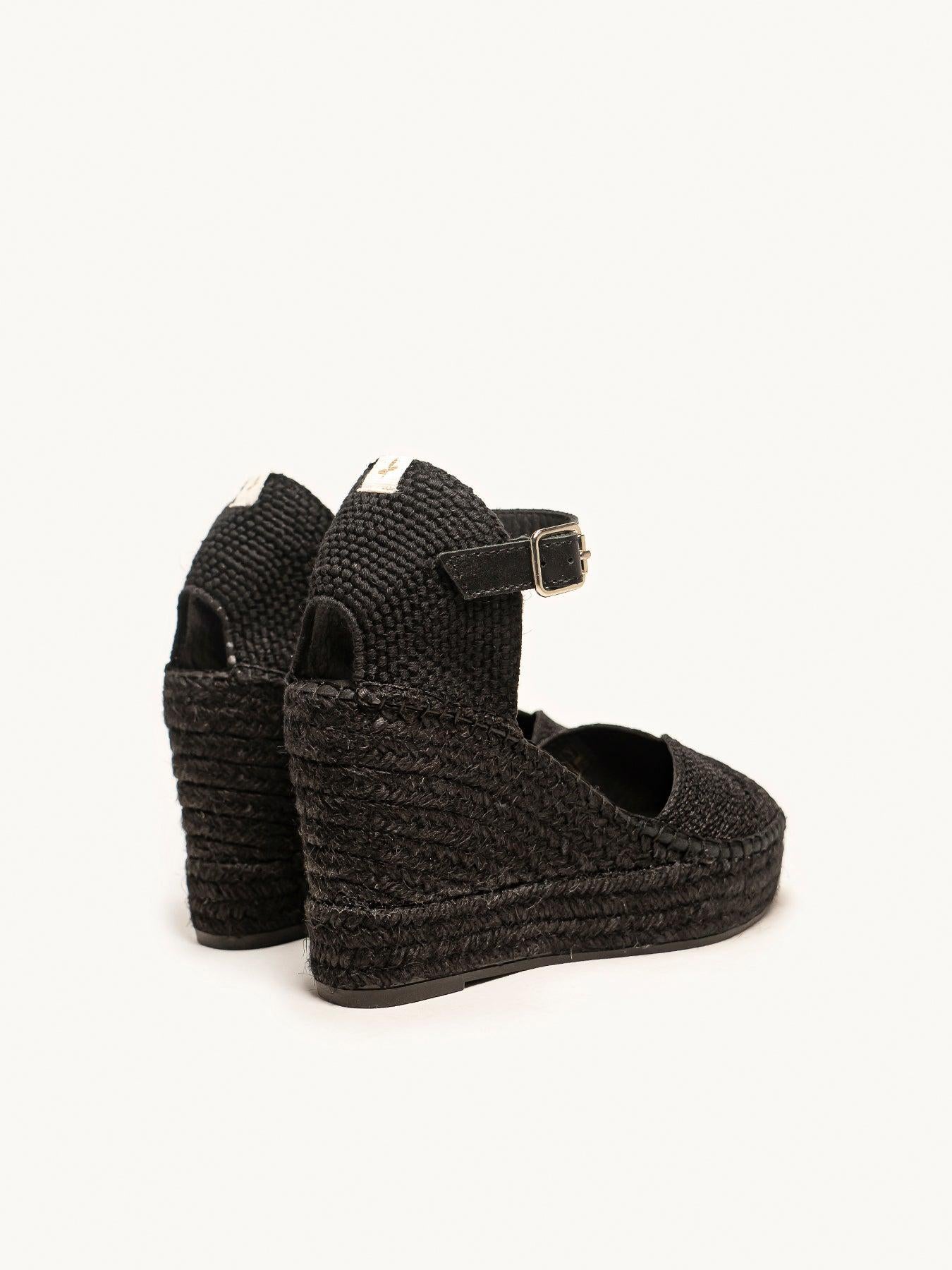 Sapatilha Alelí Anabela 10 cm Corda Preto