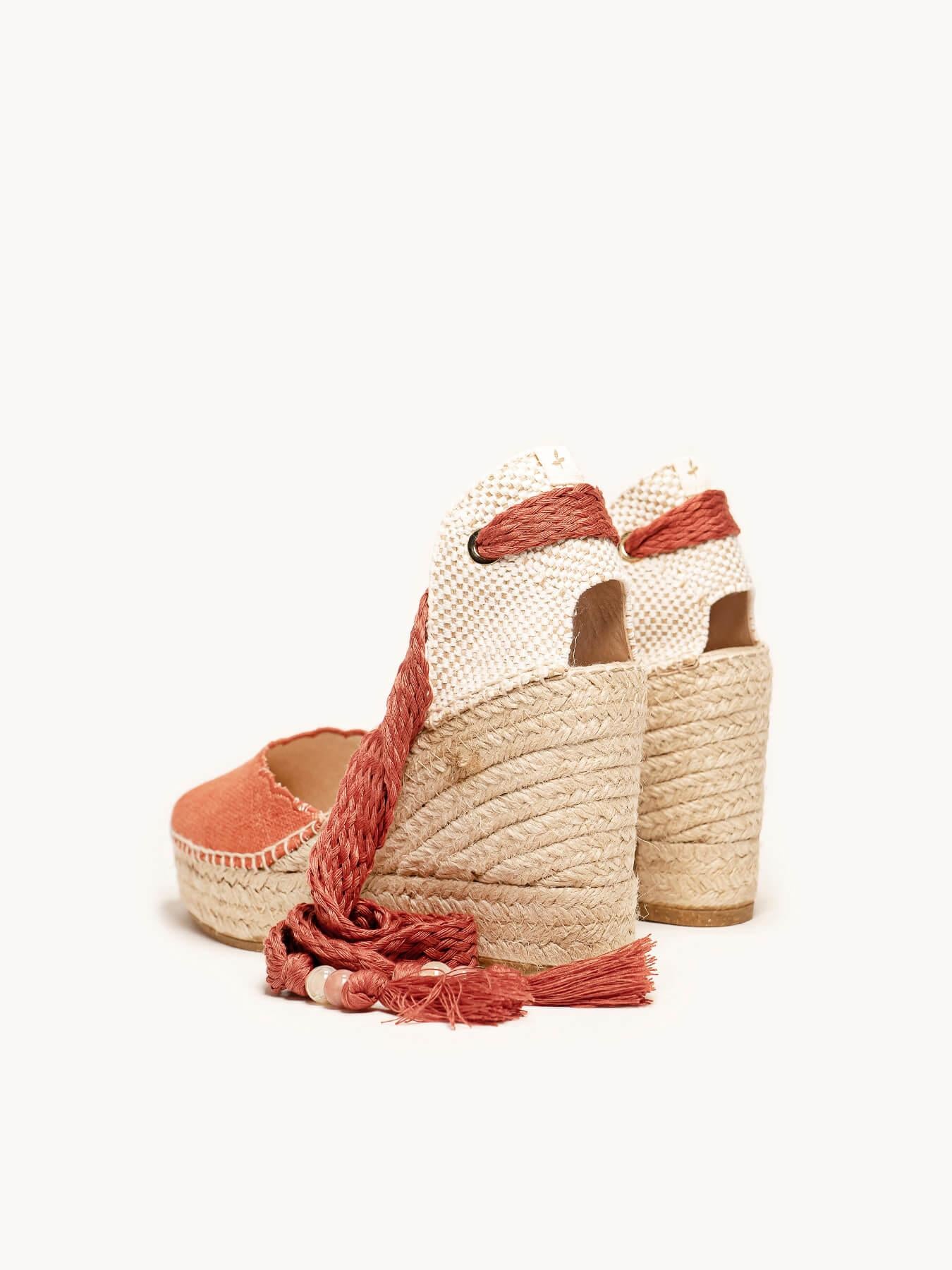 Sandália Romero Anabela 10 cm Linho Laranja