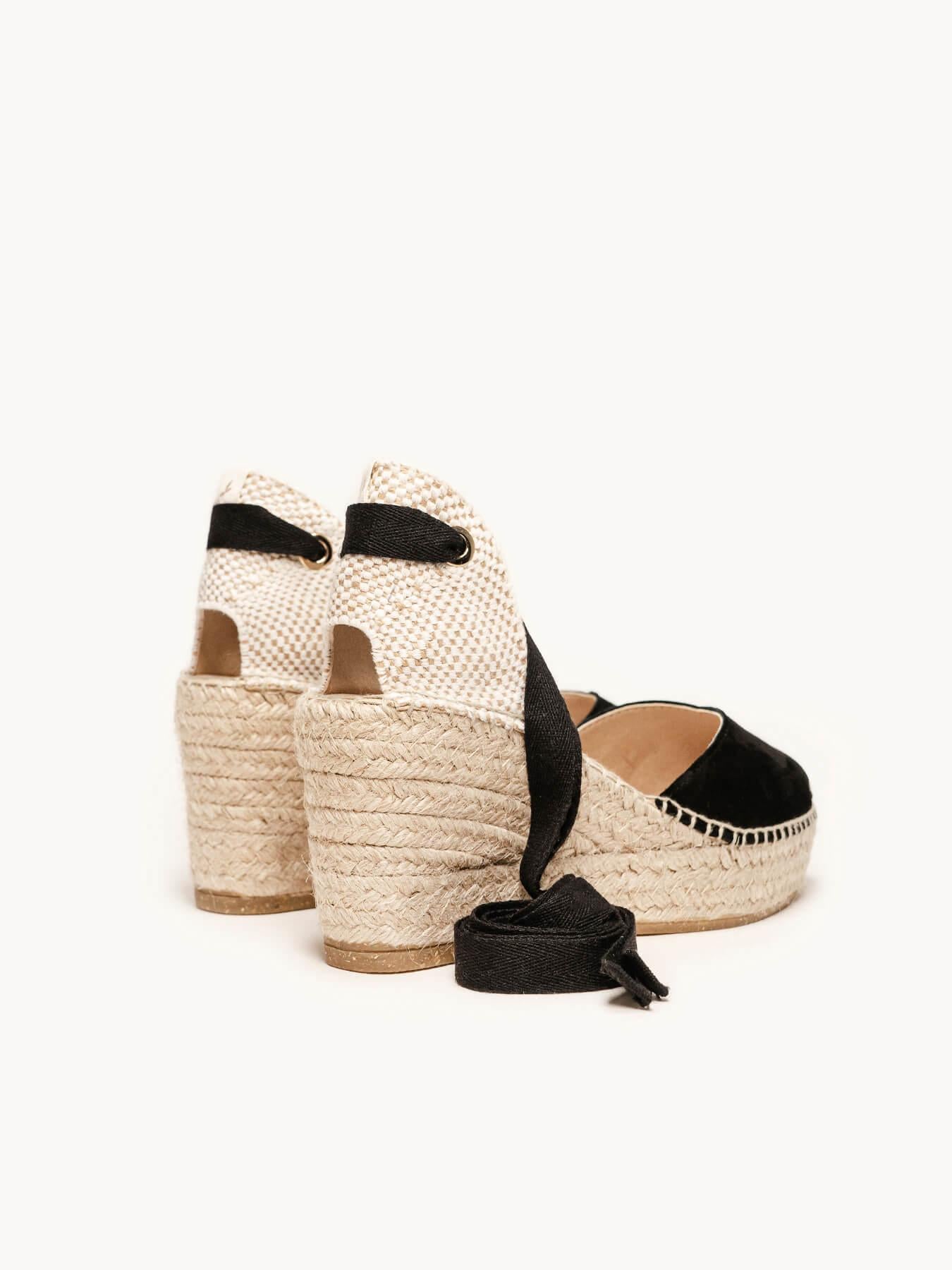 Sandália Romero Anabela 8 cm Camurça Preto