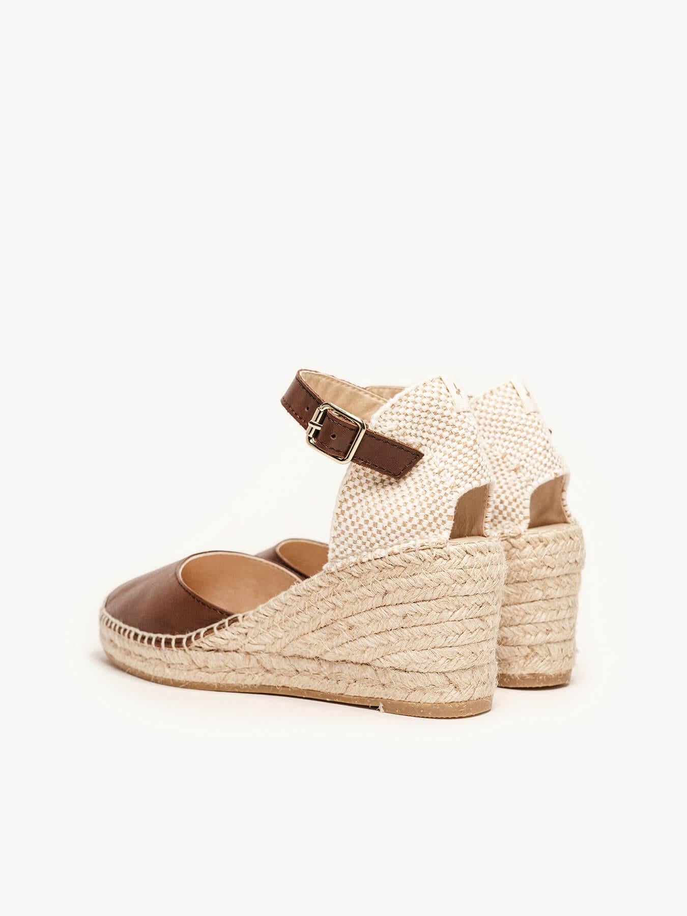 Sandália Marga Anabela 7 cm Napa Marrom Escuro