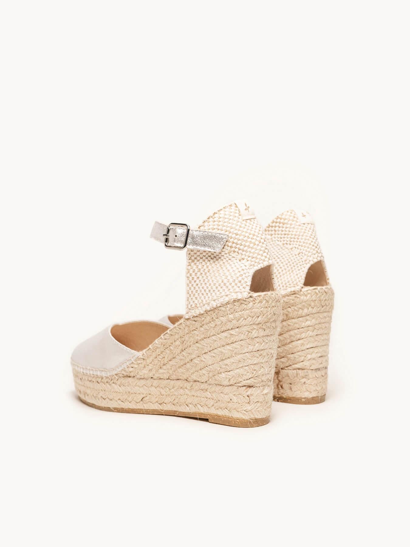 Sandália Jara Anabela 10 cm Camurça Prateado