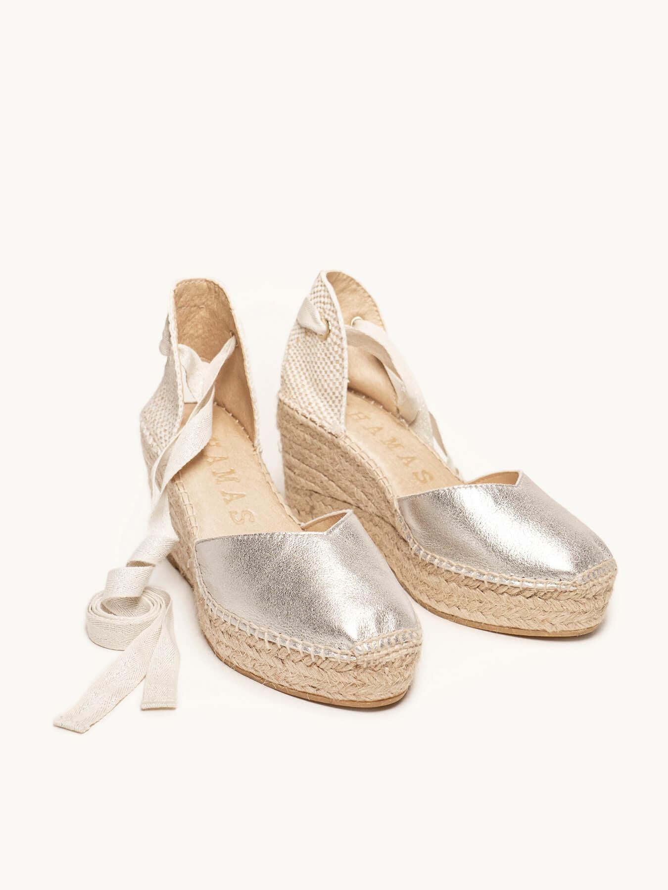 Sandália Romero Anabela 8 cm Camurça Prateado