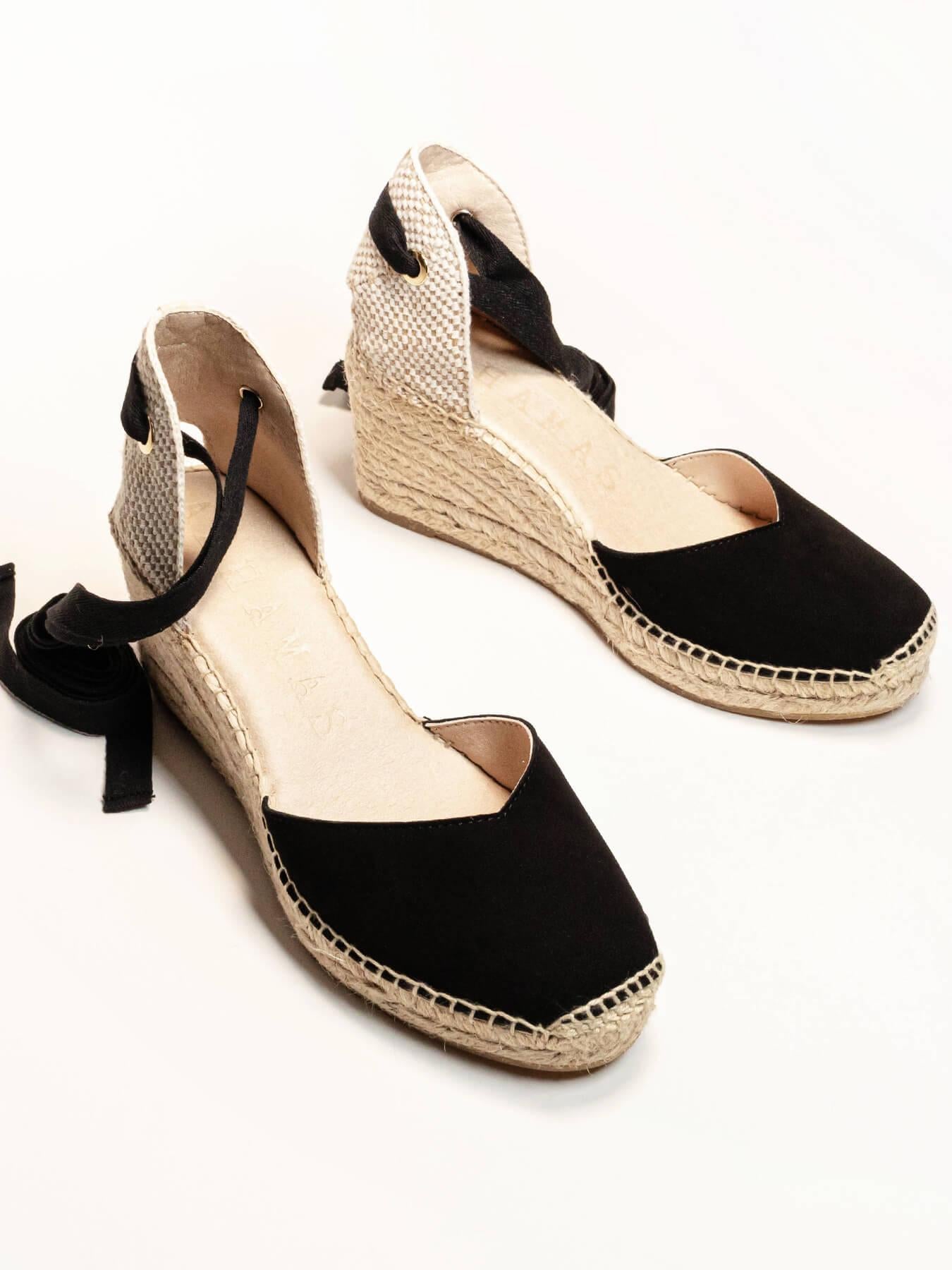Sandália Romero Anabela 7 cm Camurça Preto