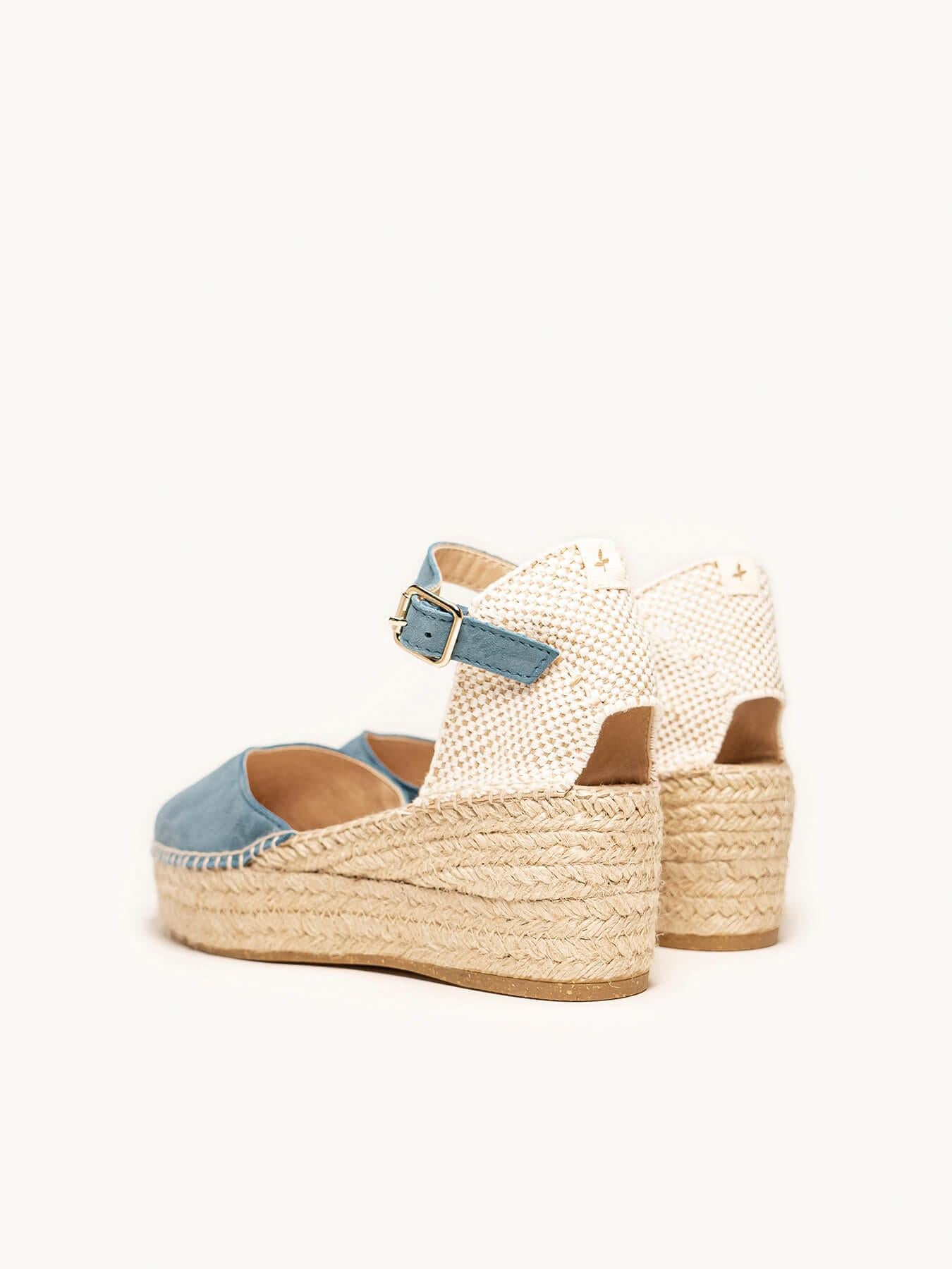 Sandália Jara Anabela 6 cm Camurça Azul Jeans