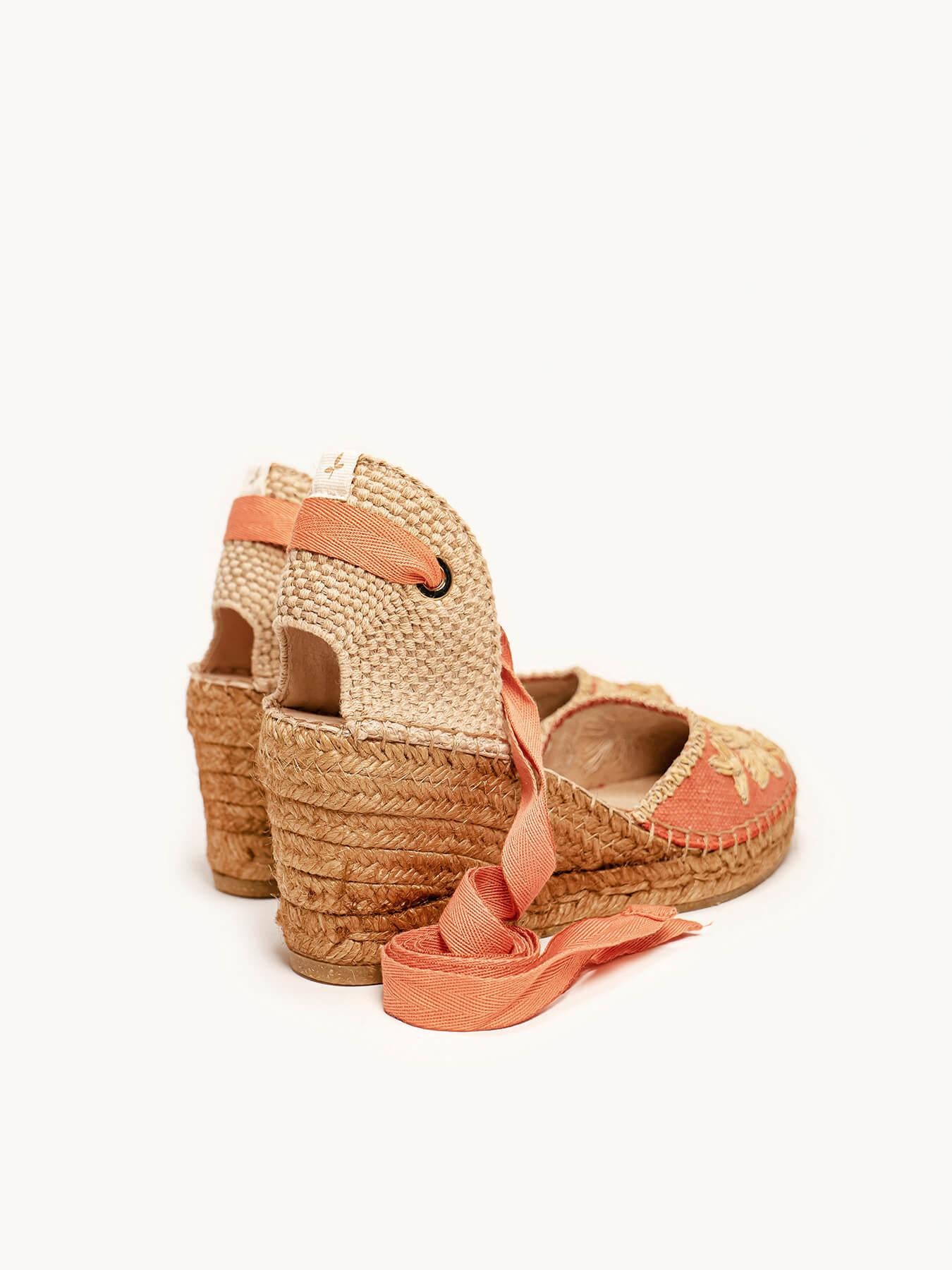 Sandália Romero Anabela 7 cm Bordado Laranja