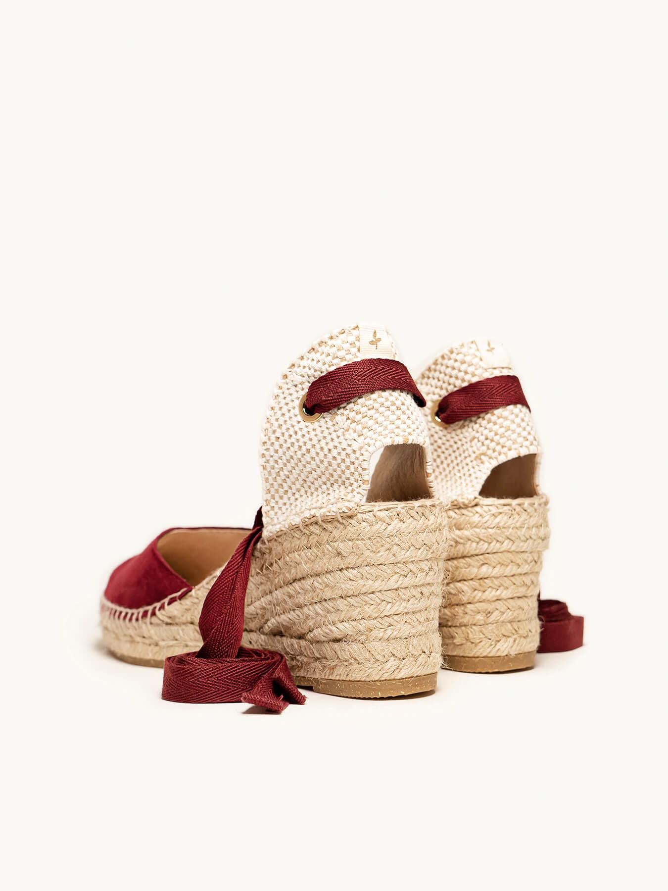Sandália Romero Anabela 7 cm Camurça Granada