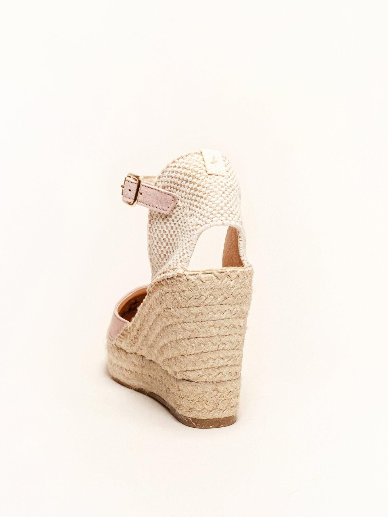 Sandália Anabela Alta Jara Camurça Rosa Clara