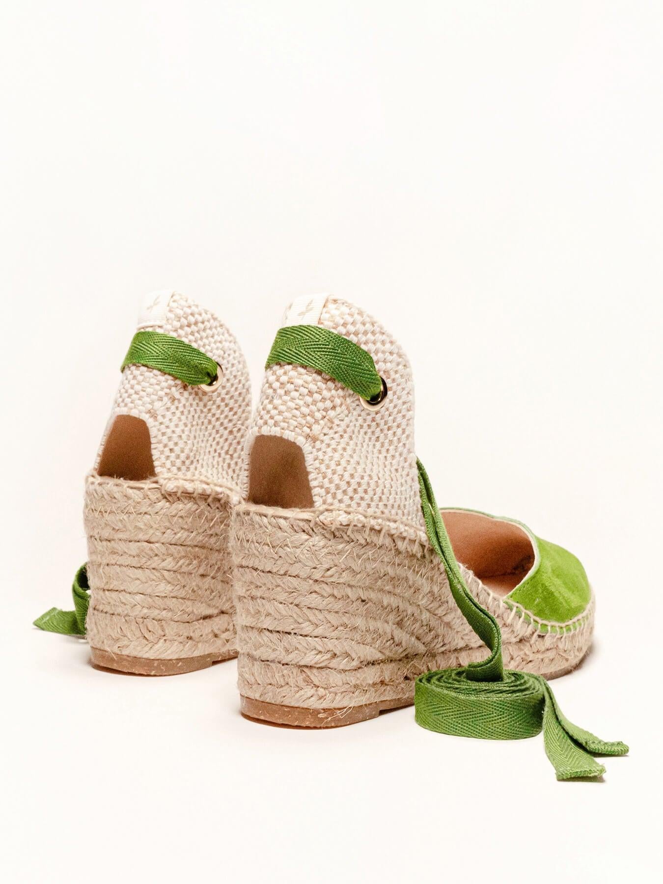 Sandália Romero Anabela 7 cm Camurça Verde