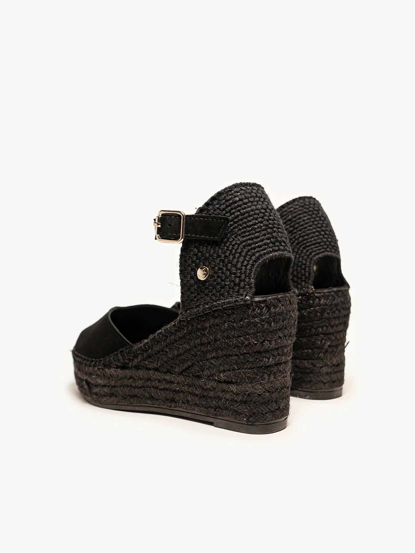 Sandália Jara Anabela 8 cm Camurça Preto