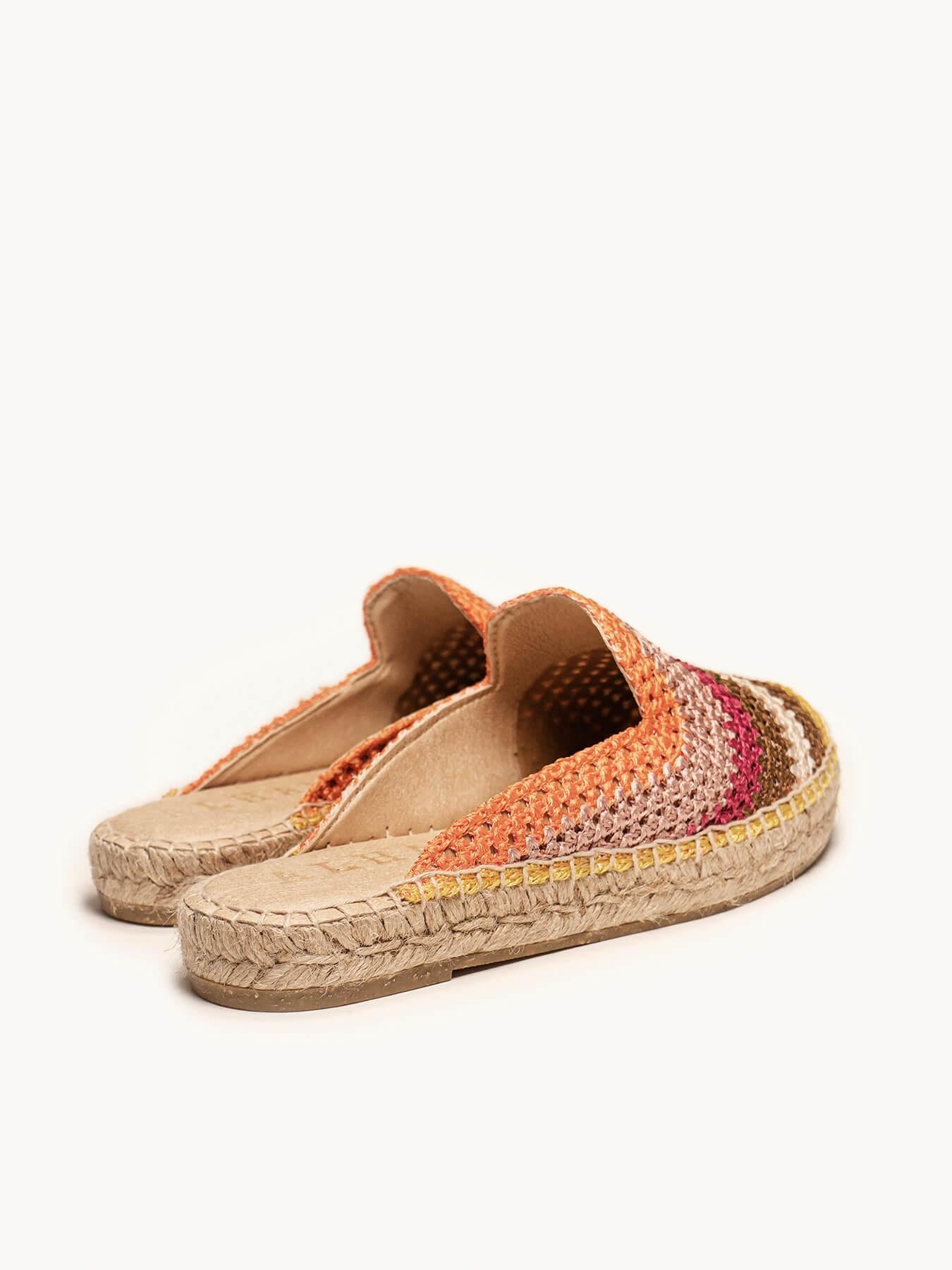 Sapatilha Plana Loto Crochê Listras Laranja