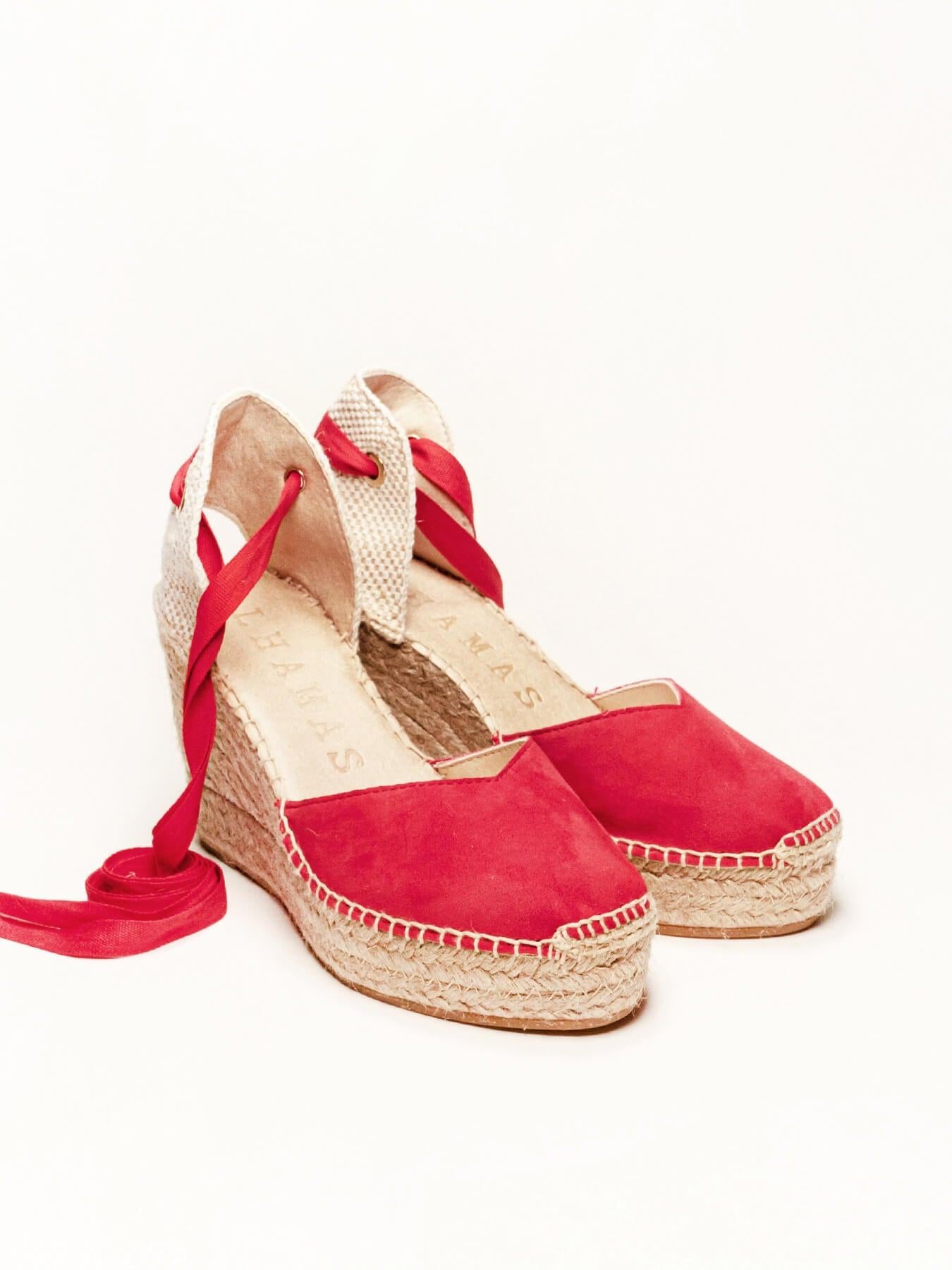 Sandália Romero Anabela 10 cm Camurça Vermelho