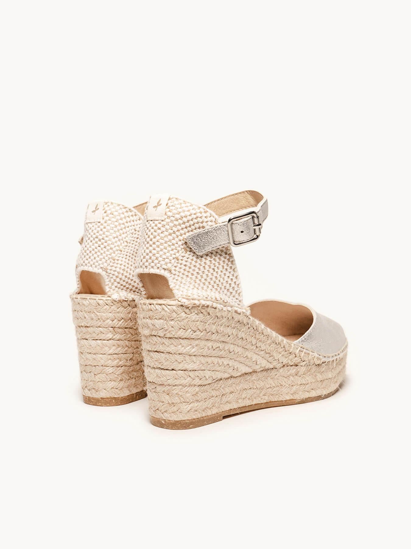 Sandália Anabela Média Plataforma Jara Camurça Prata Metalizado