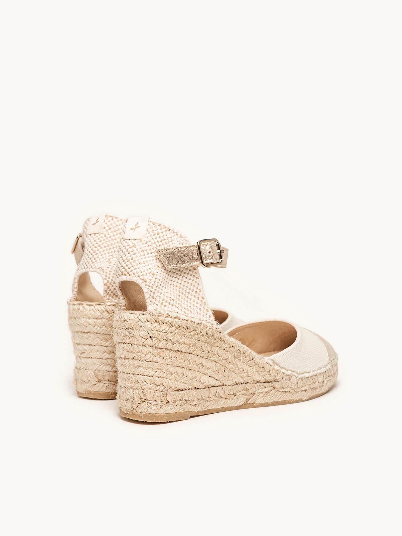 Sandália Anabela Média Marga Napa Linho Ouro