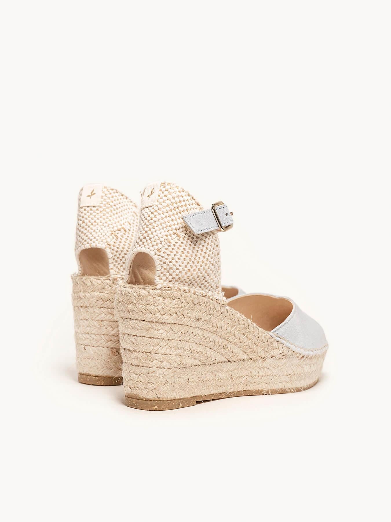 Sandália Anabela Média Plataforma Jara Camurça Azul Claro