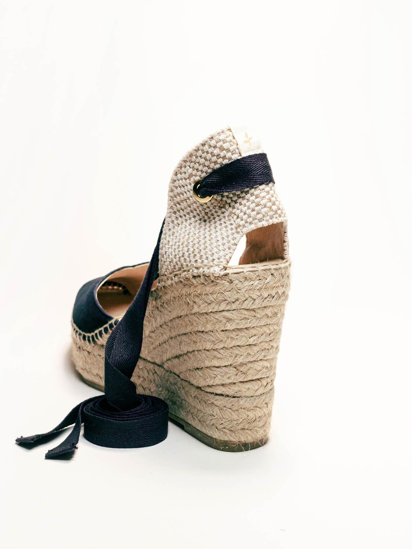 Sandália Romero Anabela 10 cm Camurça Azul Marinho