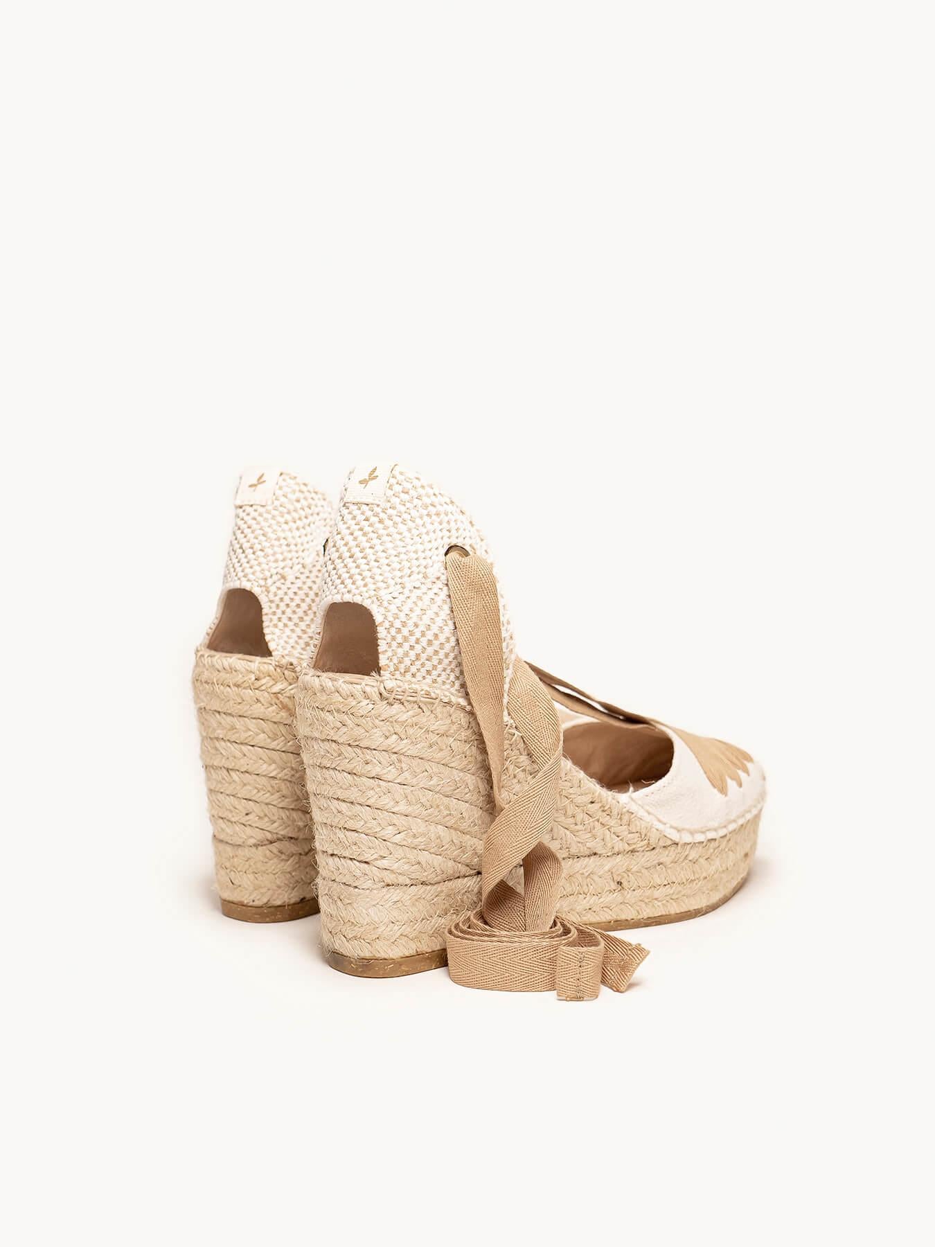 Sandália Espliego Anabela 10 cm Linho Branco