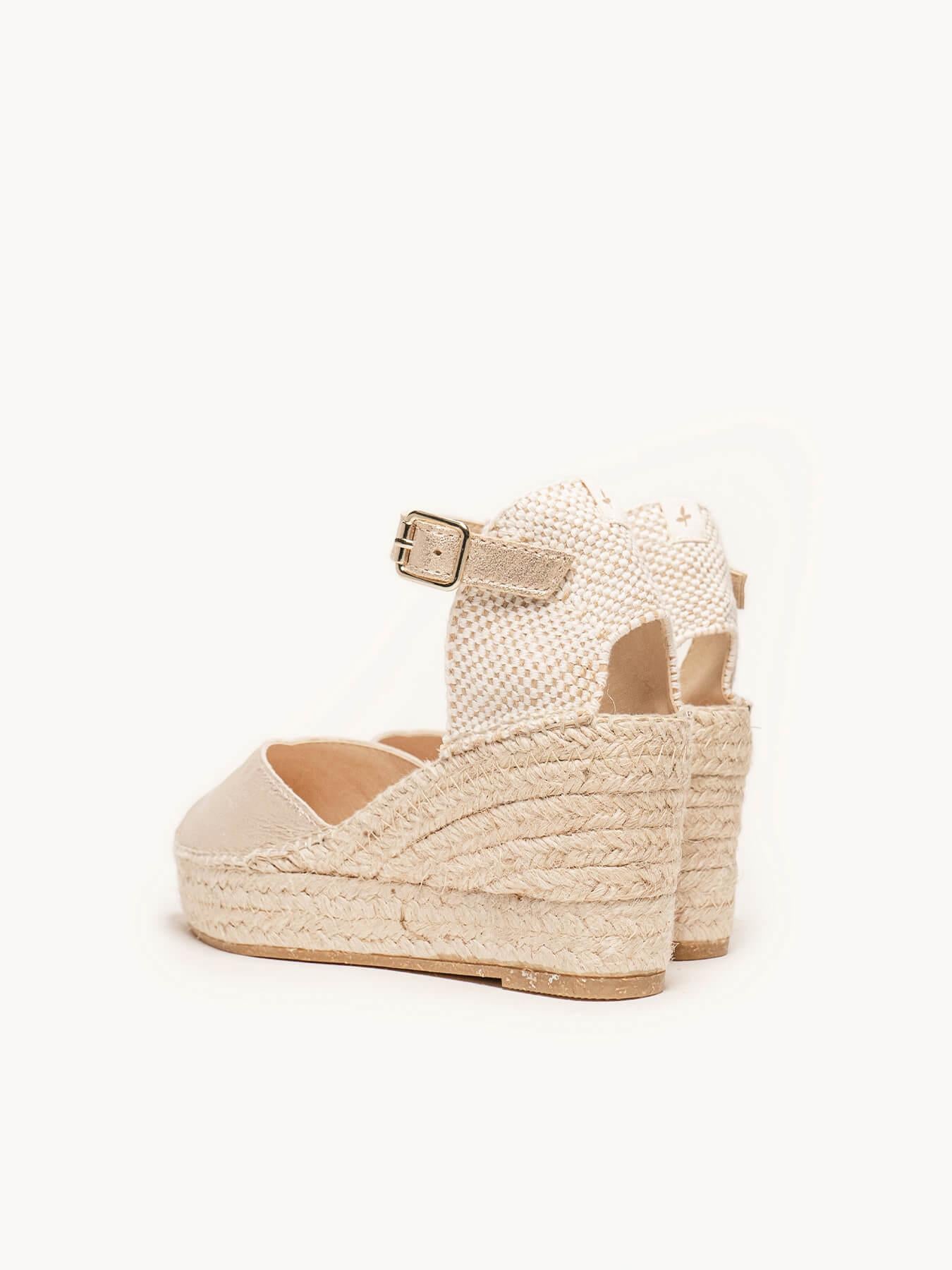 Sandália Jara Anabela 8 cm Camurça Dourado