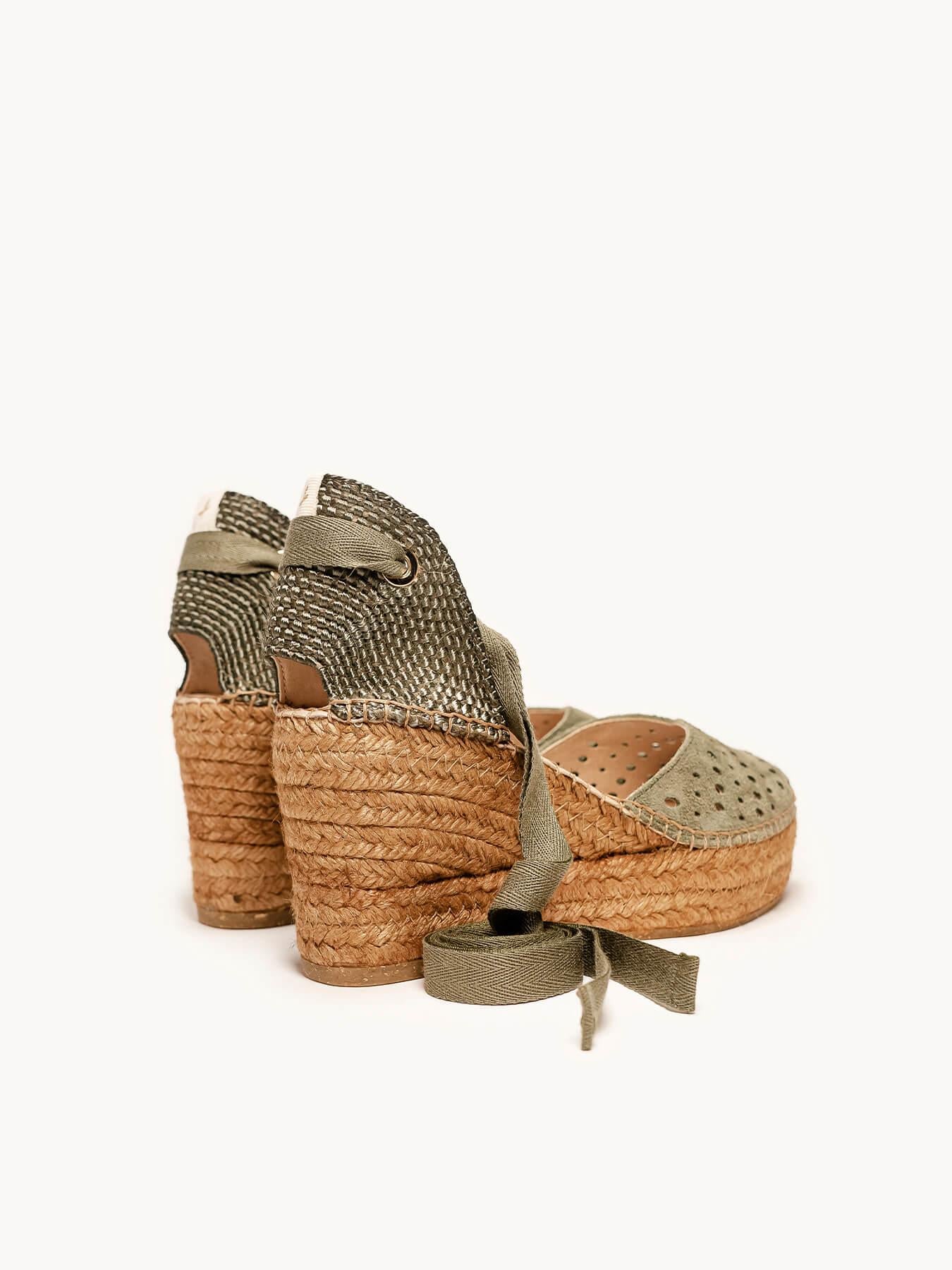 Sandália Romero Anabela 8 cm Camurça Verde