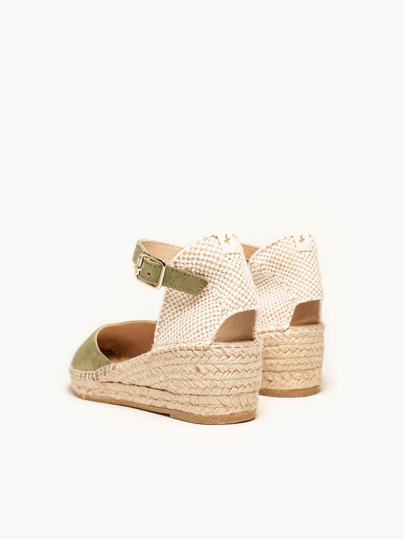 Sandália Jara Anabela 5 cm Camurça Verde Cáqui