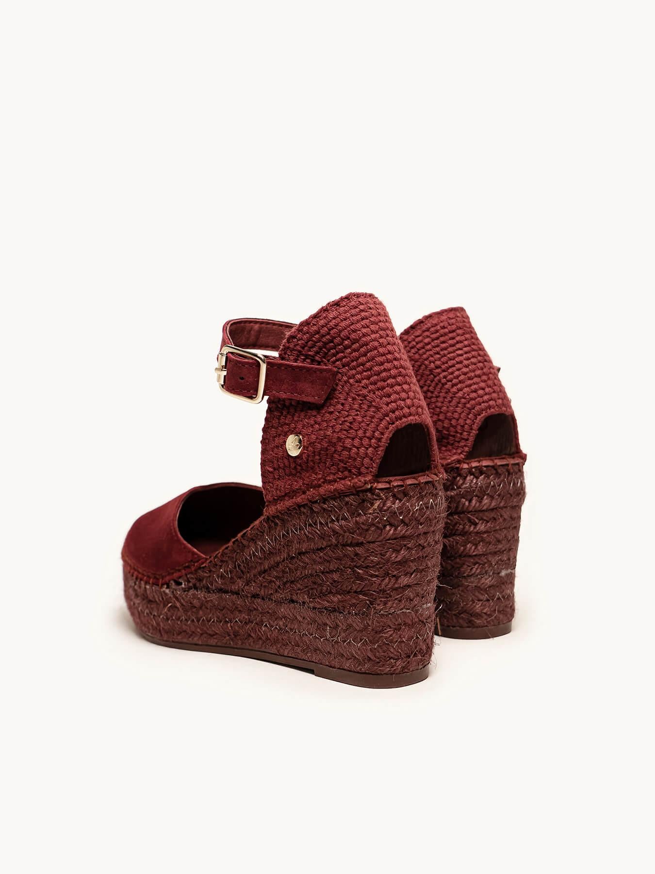 Sandália Jara Anabela 8 cm Camurça Granada