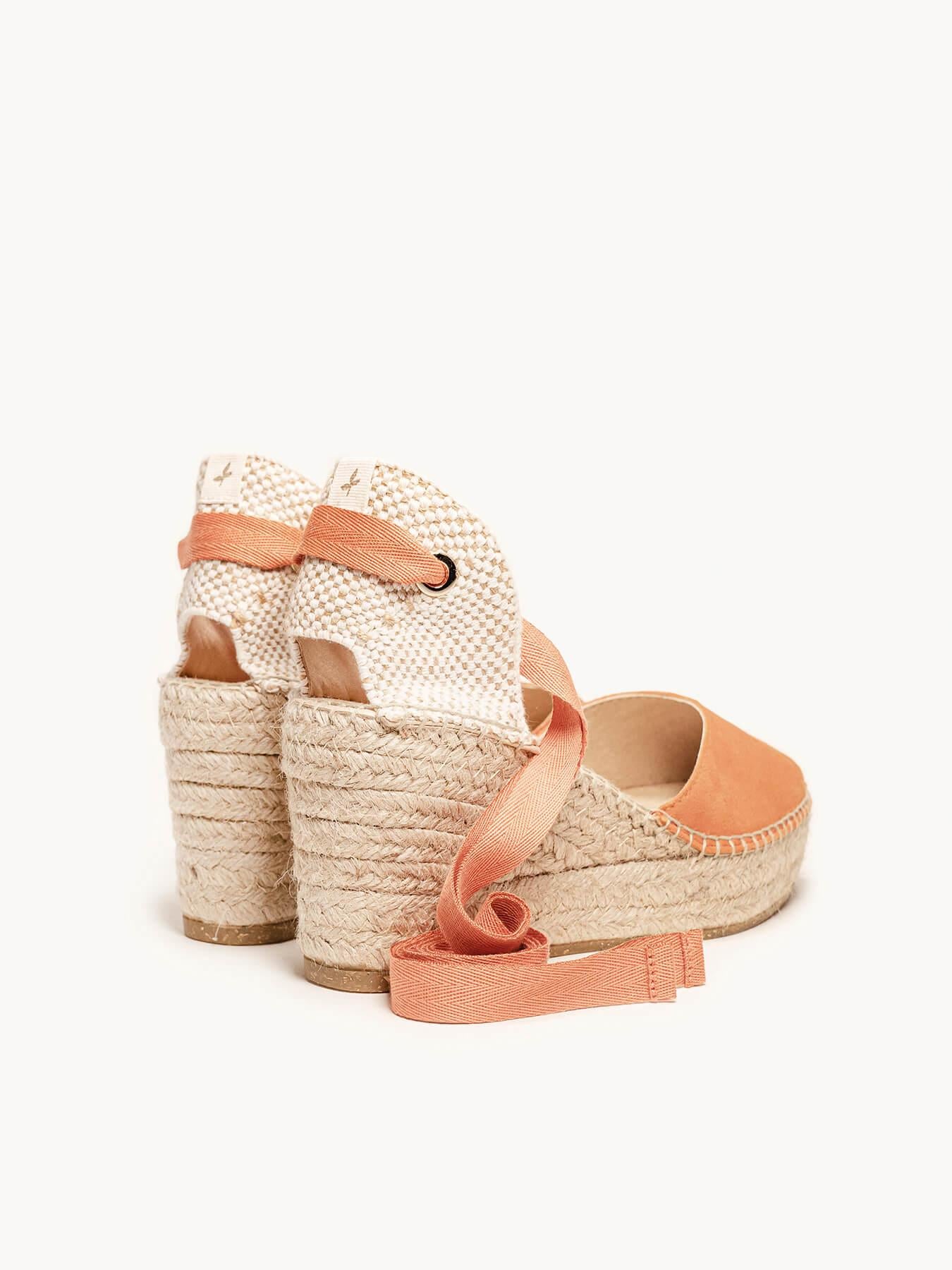 Sandália Romero Anabela 8 cm Camurça Laranja