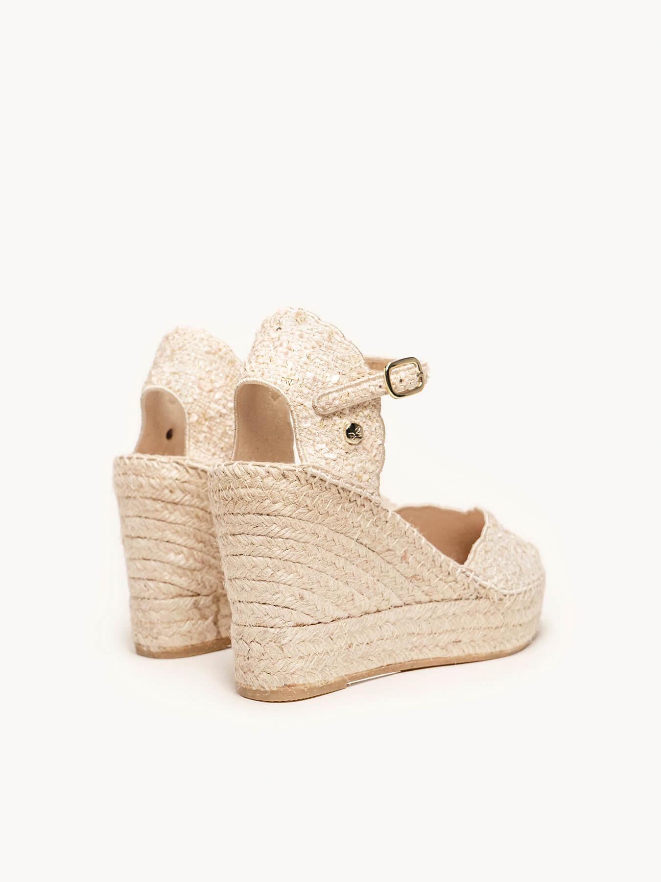 Sandália Jara Anabela 10 cm Tweed Branco