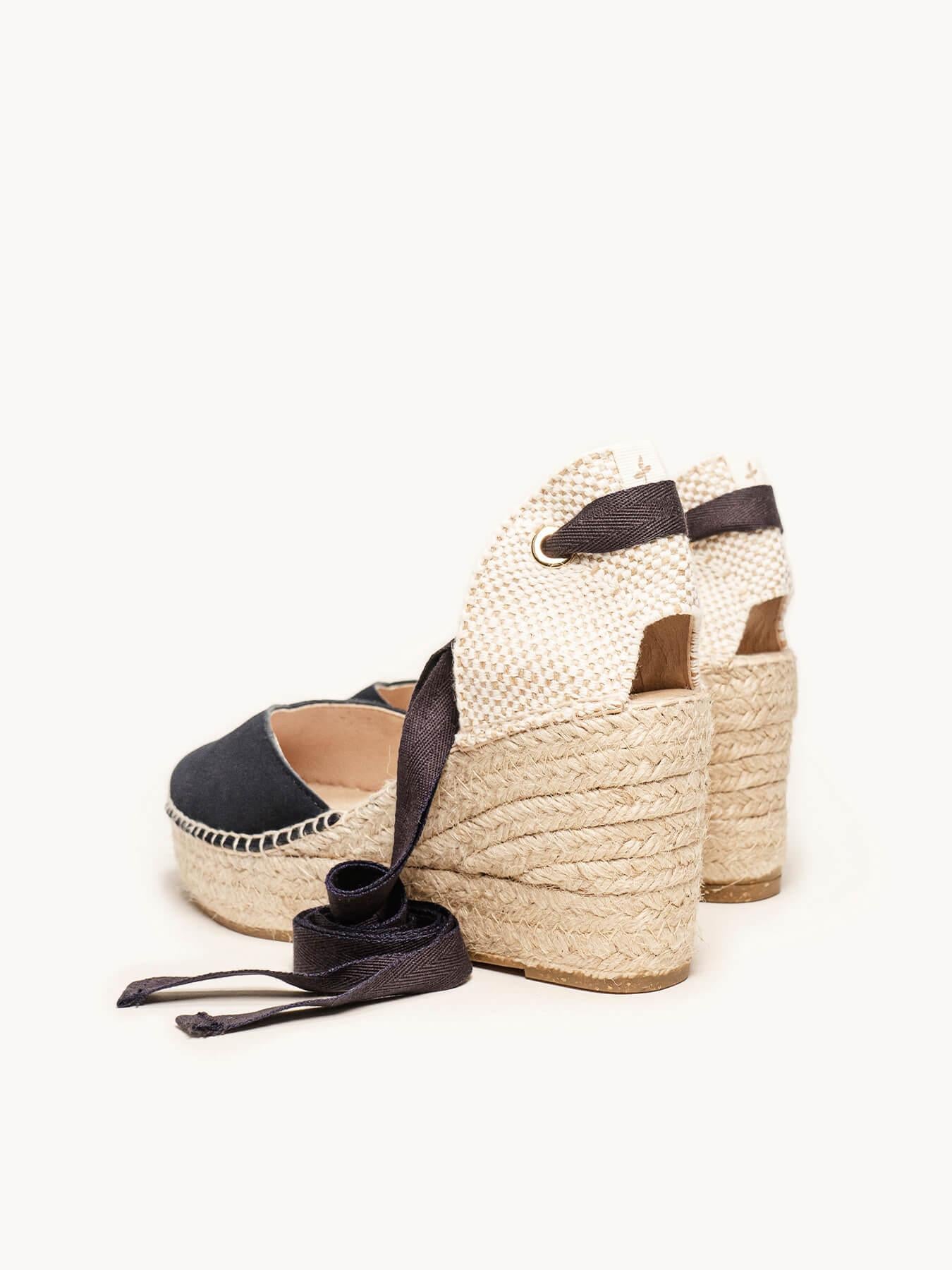 Sandália Romero Anabela 8 cm Camurça Azul Marinho