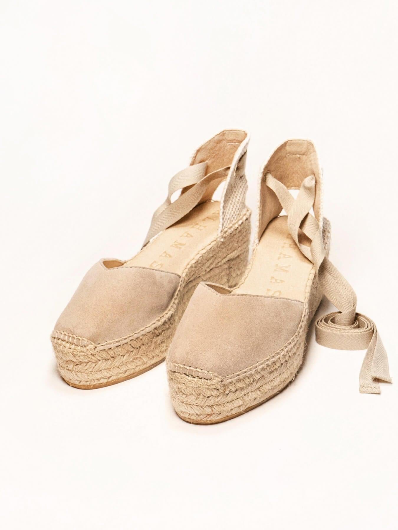 Sandália Romero Anabela 6 cm Camurça Pedra