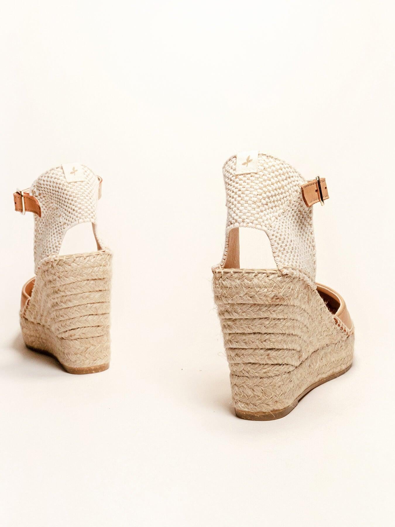 Sandália Anabela Alta Marga Napa Marrom Claro