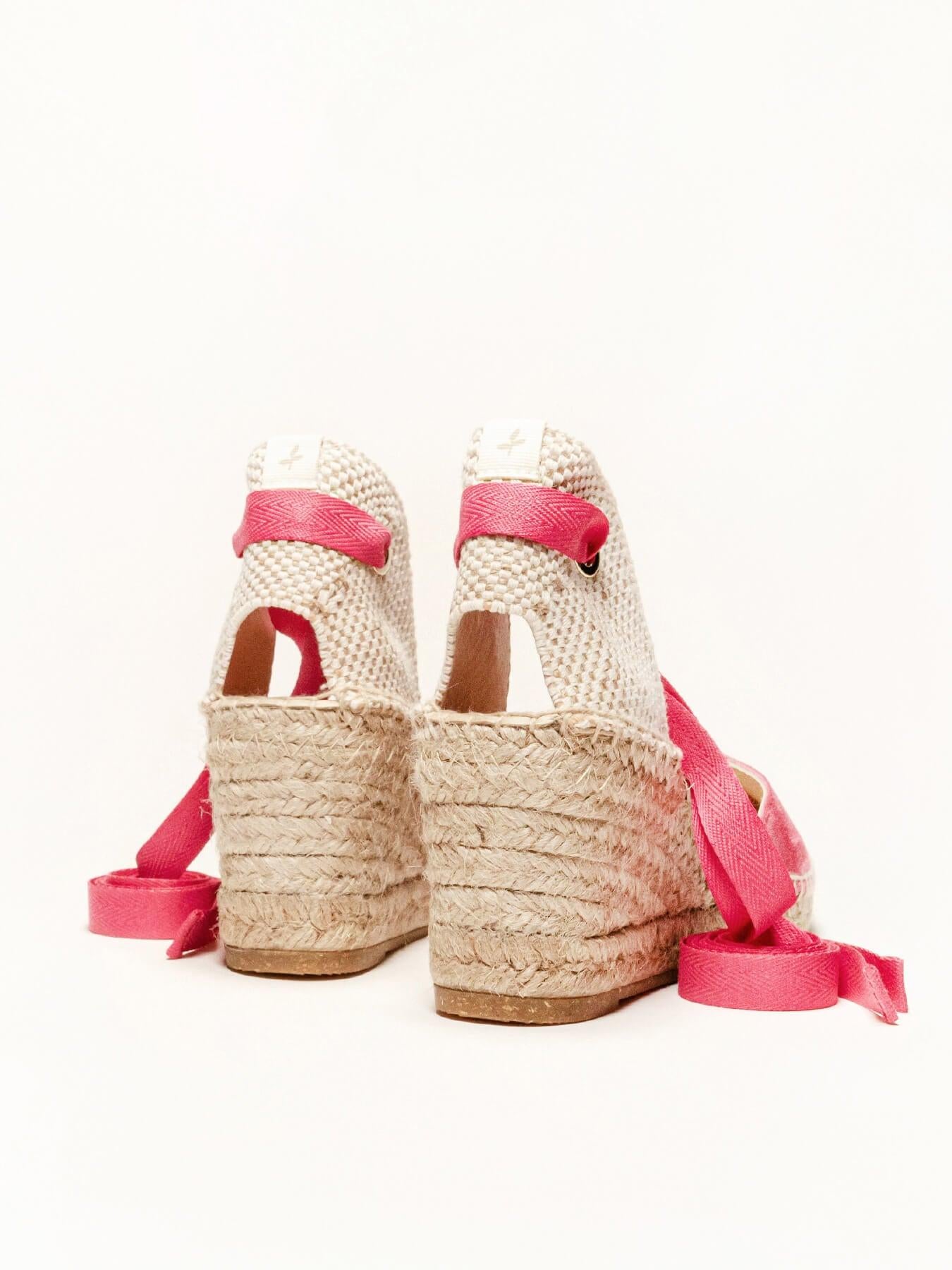 Sandália Anabela Média Romero Camurça Fúcsia