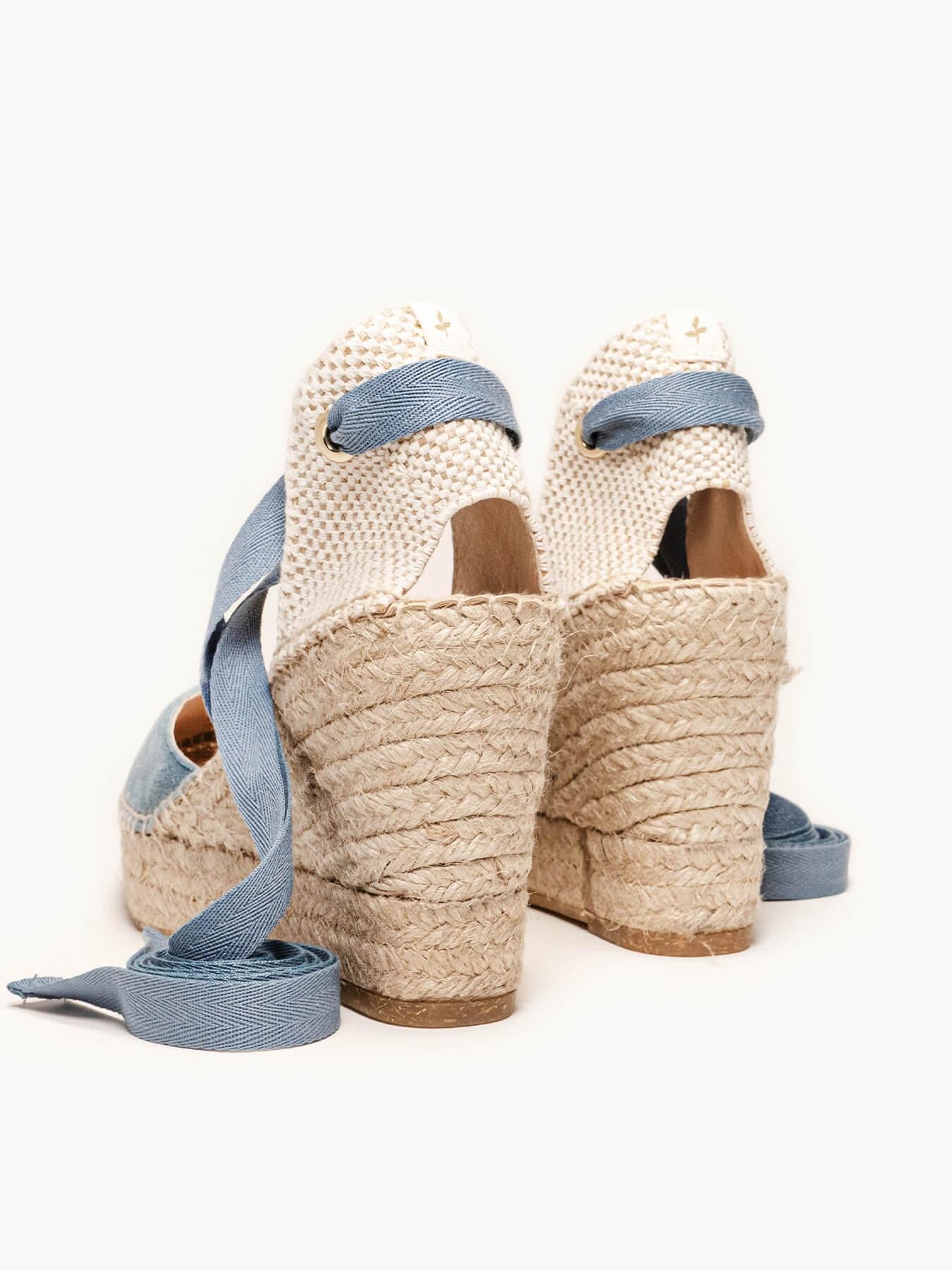 Sandália Anabela Alta Romero Camurça Azul Jeans