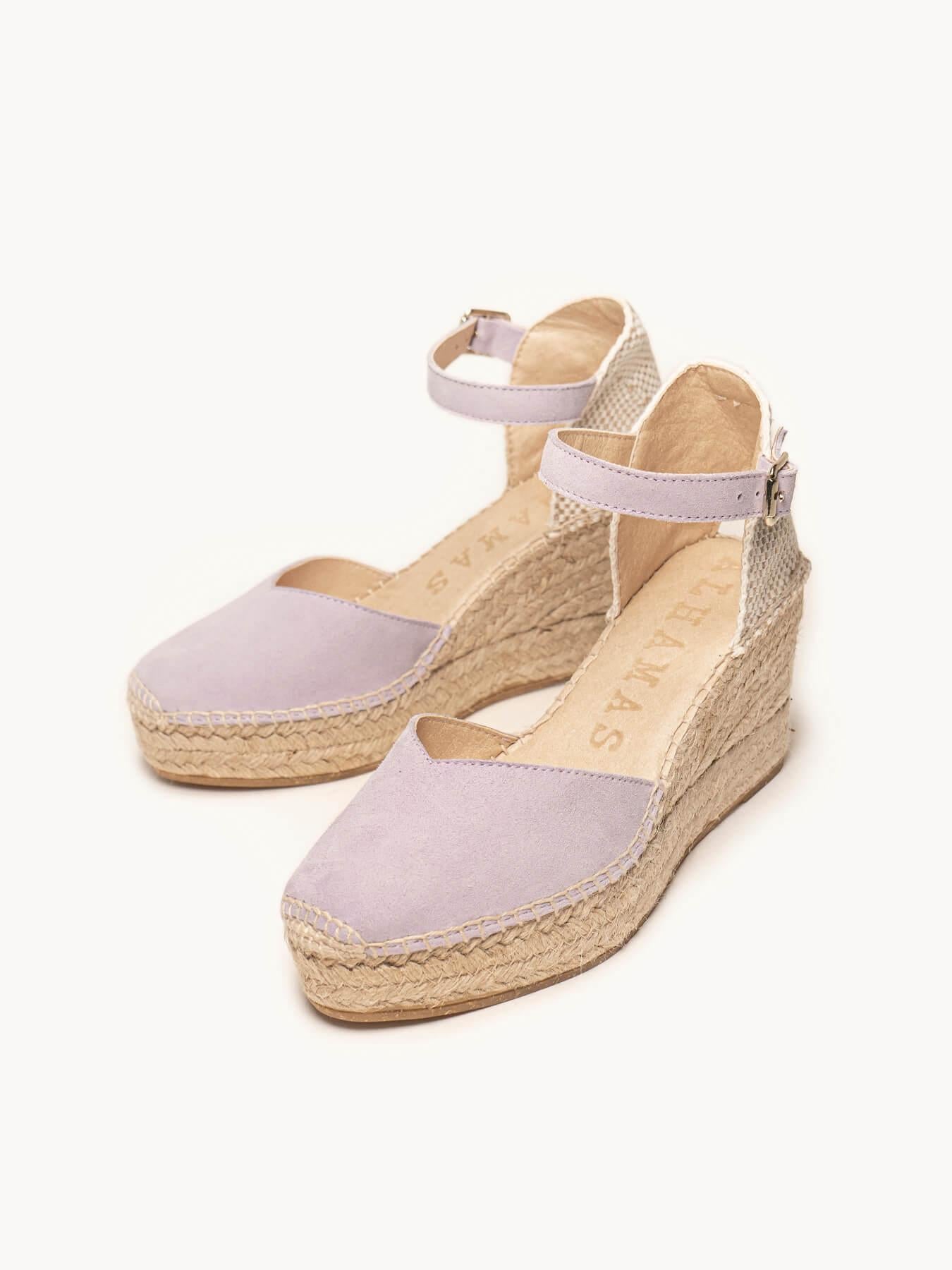 Sandália Anabela Média Plataforma Jara Camurça Lilás