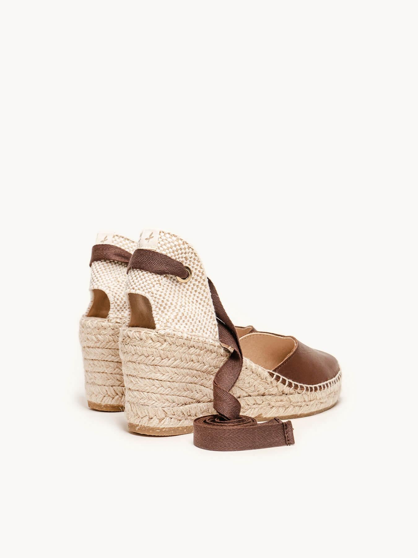 Sandália Romero Anabela 7 cm Napa Marrom Escuro