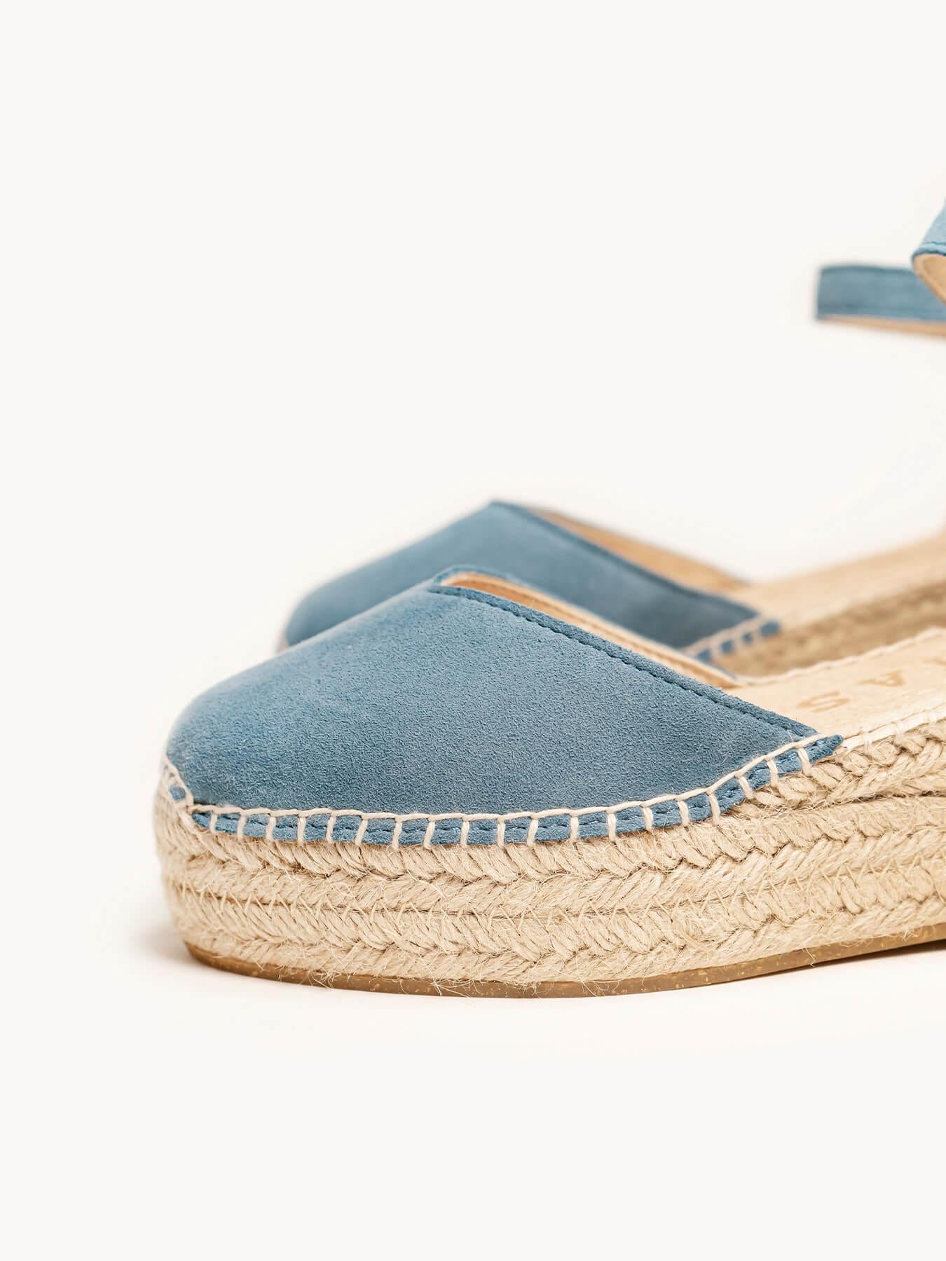 Sandália Jara Anabela 6 cm Camurça Azul Jeans