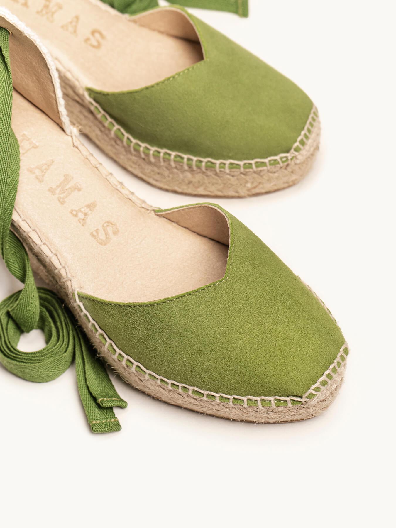 Sandália Romero Anabela 8 cm Camurça Verde