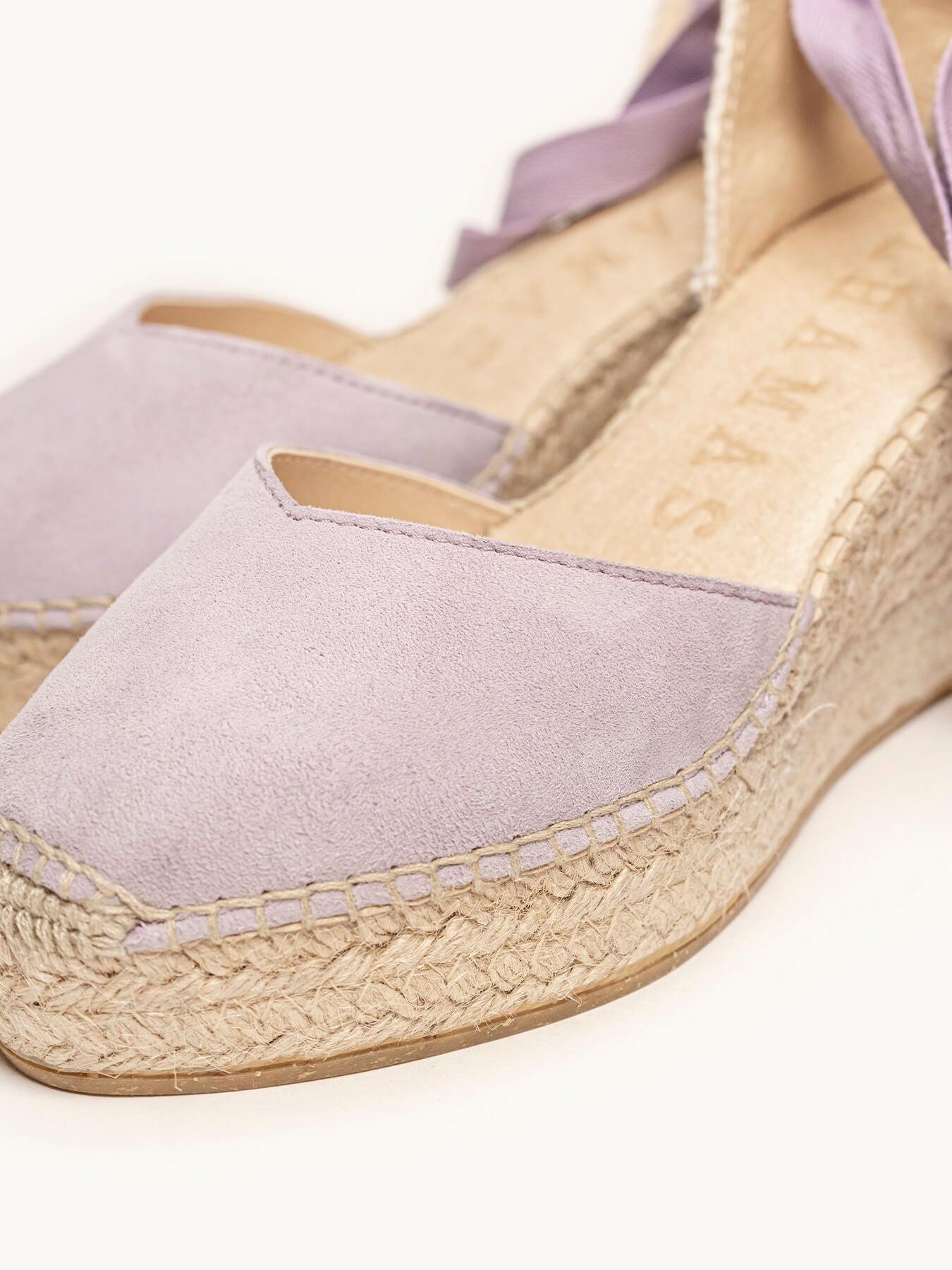 Sandália Romero Anabela 8 cm Camurça Lilás