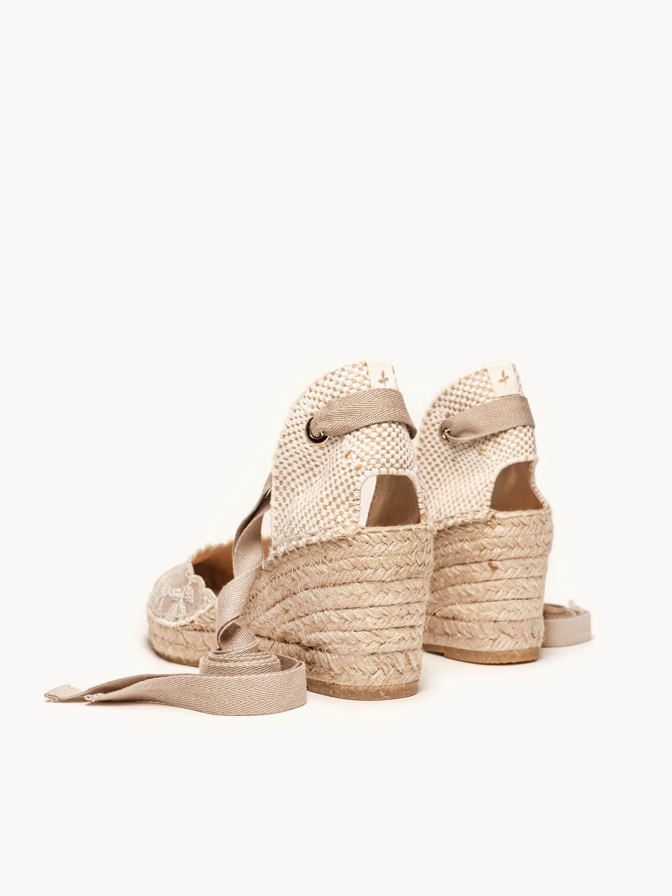 Sandália Anabela Média Romero Jeans Bordado Pedra