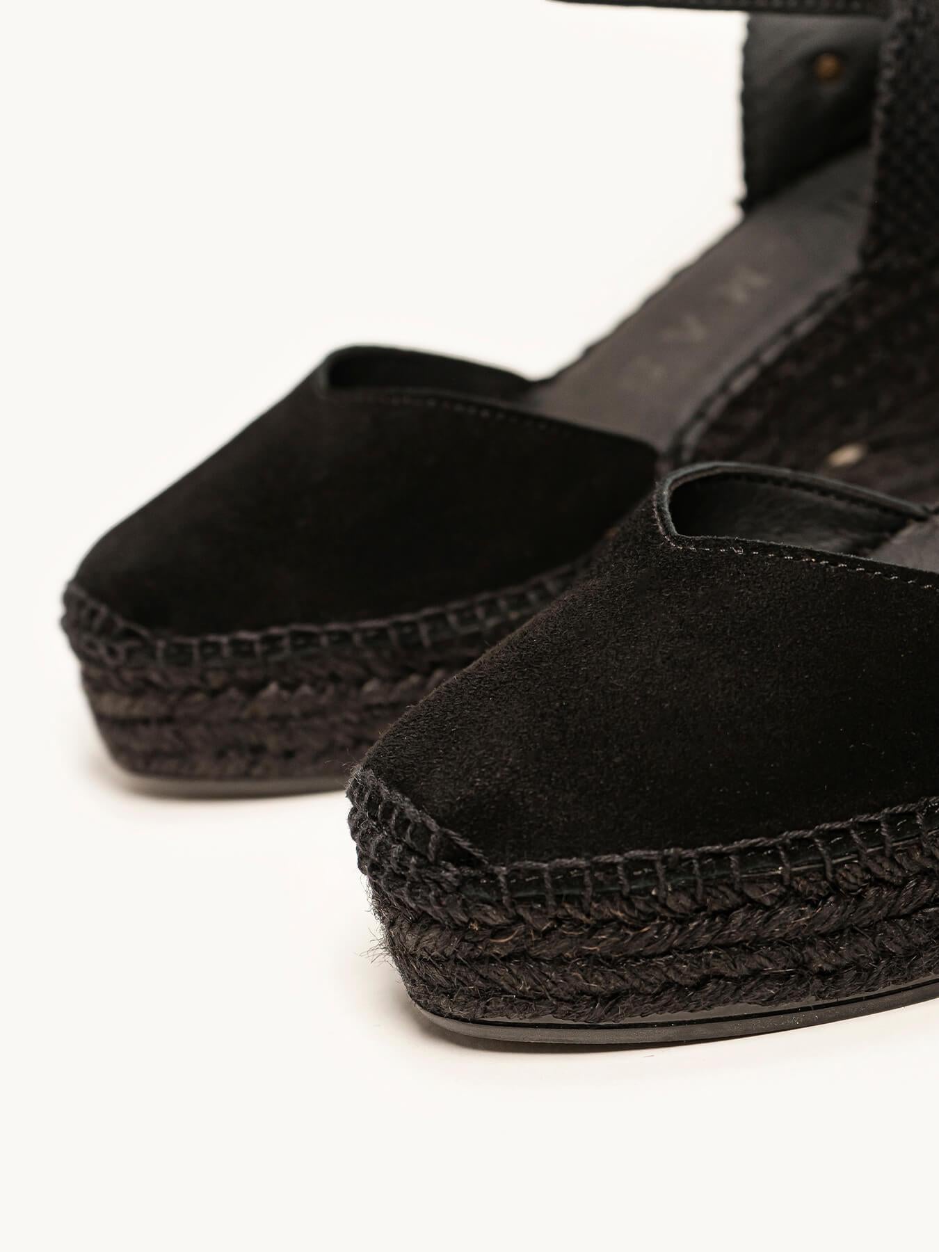 Sandália Jara Anabela 8 cm Camurça Preto