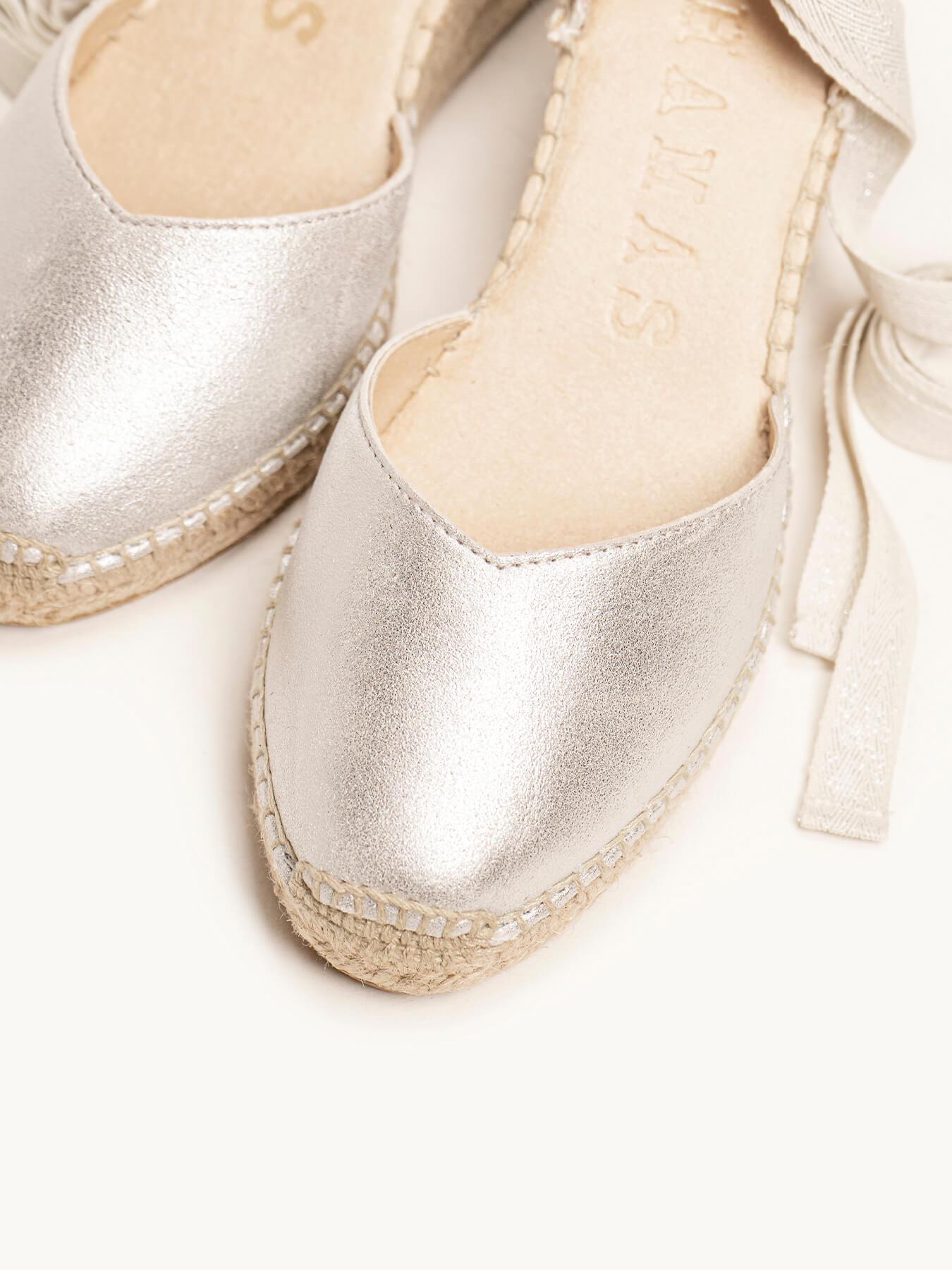 Sandália Anabela Média Romero Camurça Prata Metalizado