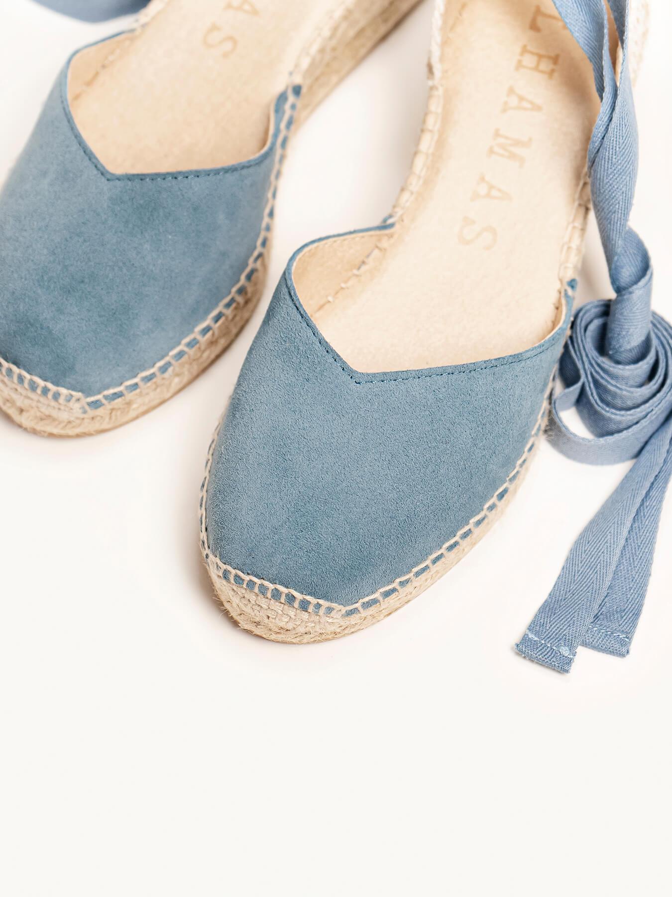 Sandália Romero Anabela 5 cm Camurça Azul Jeans