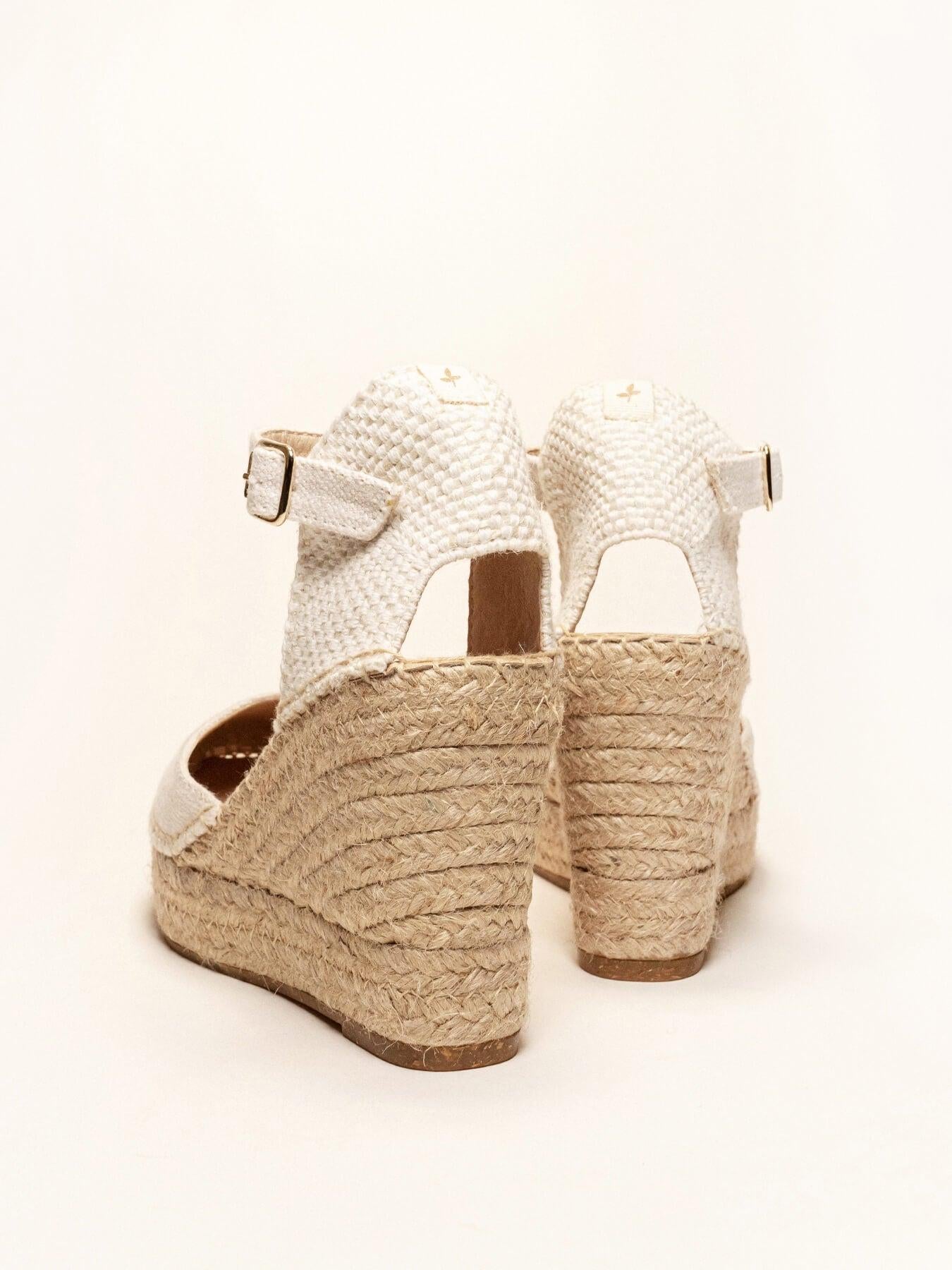 Sandália Anabela Alta Dalia Linho Branca