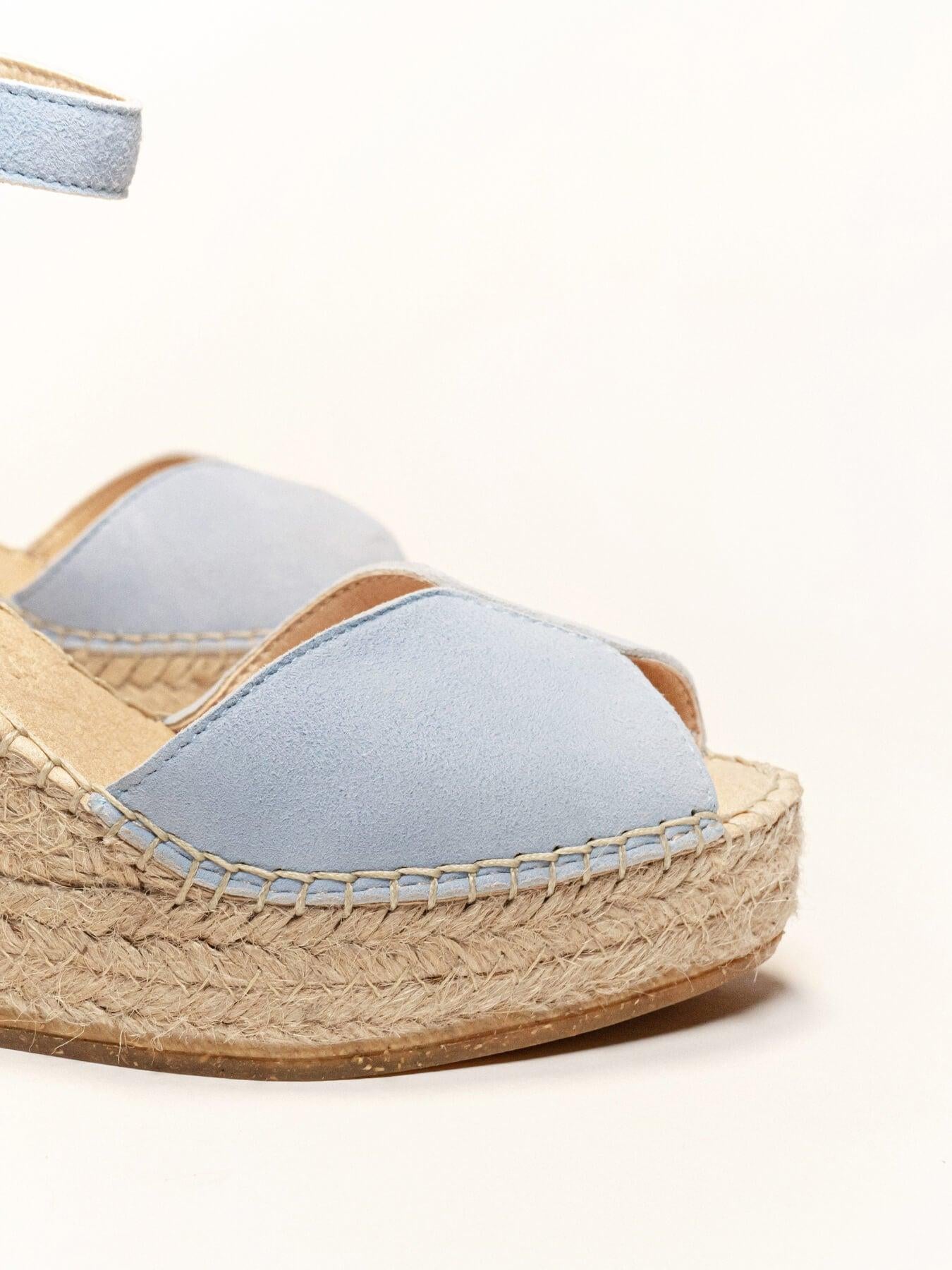 Sandália Anabela Alta Alelí Camurça Azul Claro