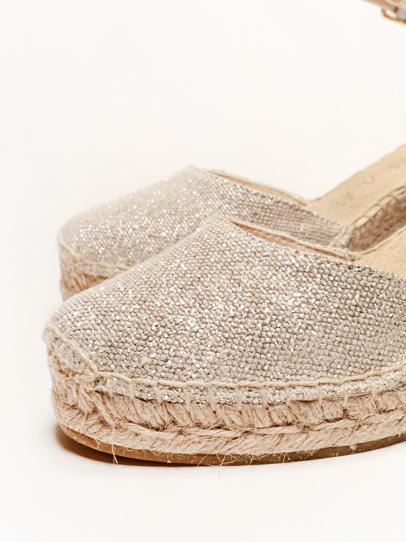 Sandália Anabela Média Dalia Linho Metalizado Prata