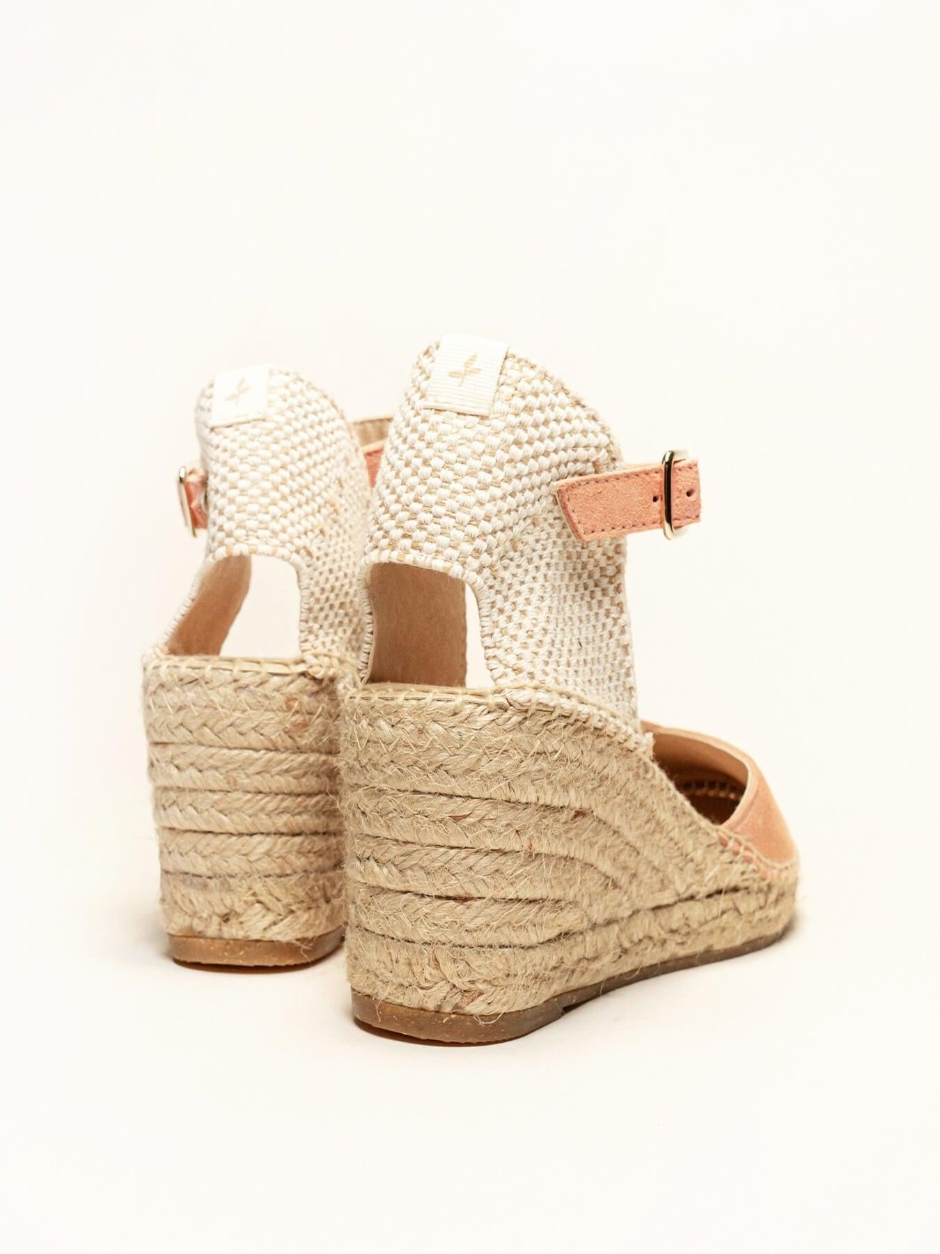 Sandália Jara Anabela 7 cm Camurça Laranja Claro