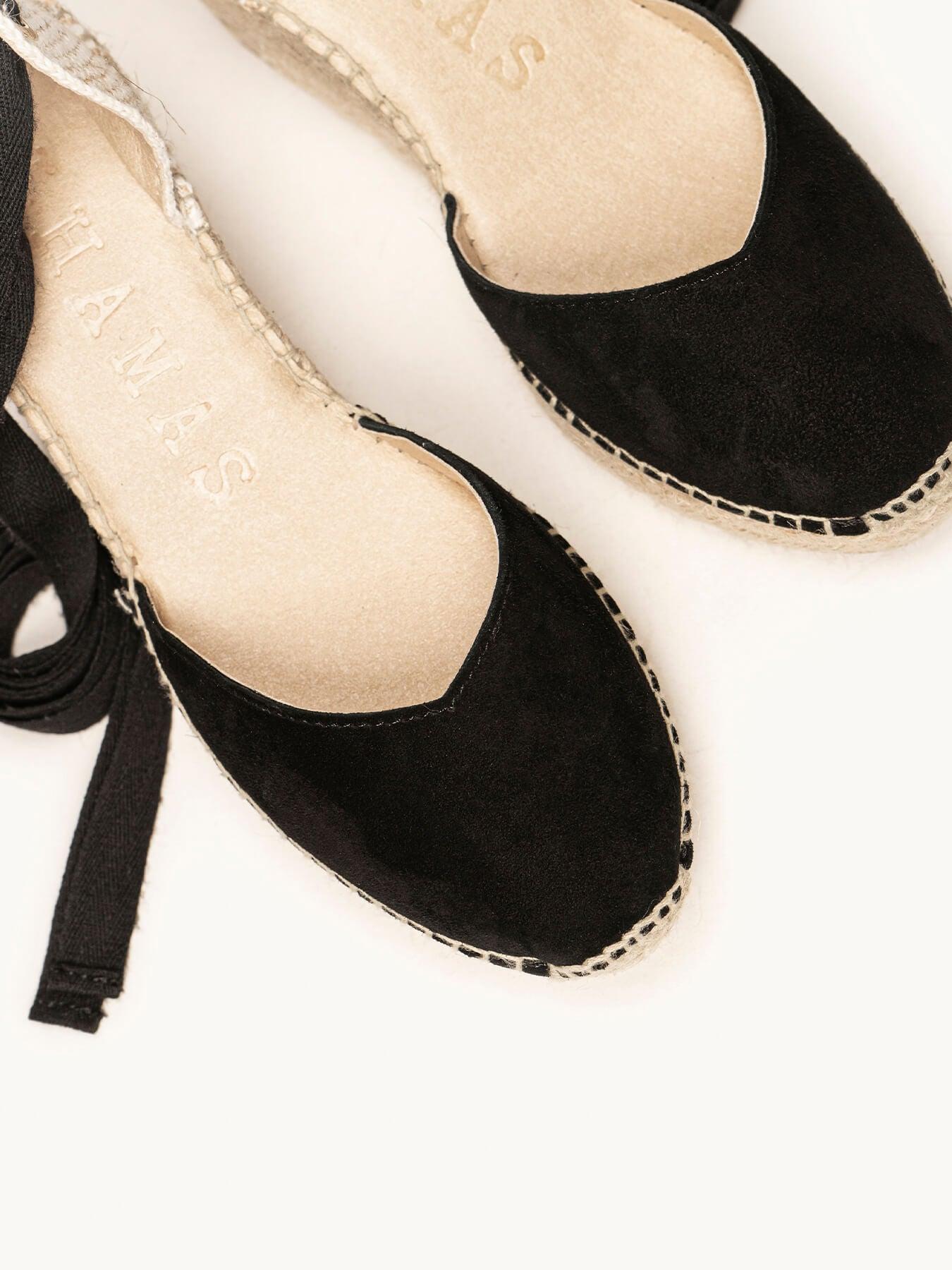 Sandália Romero Anabela 8 cm Camurça Preto